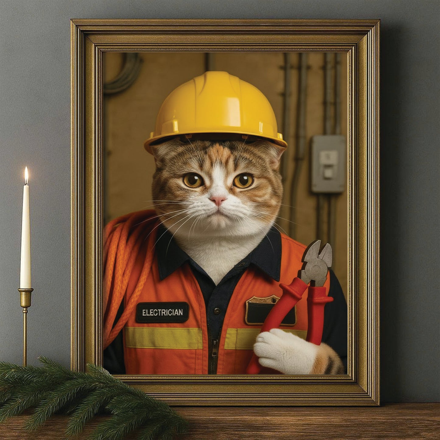 Custom Photo Electrician Cat Canvas Framed Wall Art  Gift For Cat Lovers