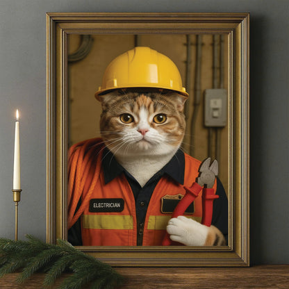 Custom Photo Electrician Cat Canvas Framed Wall Art  Gift For Cat Lovers