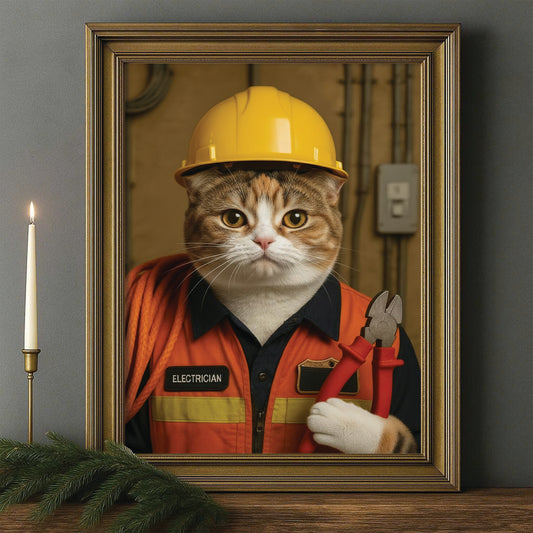 Custom Photo Electrician Cat Canvas Framed Wall Art  Gift For Cat Lovers