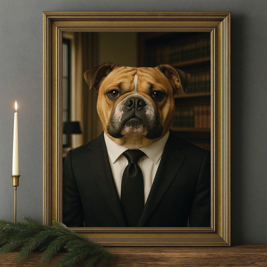 Custom Photo Business man Ceo Dog Canvas Framed Wall Art Gift For Dog Lovers