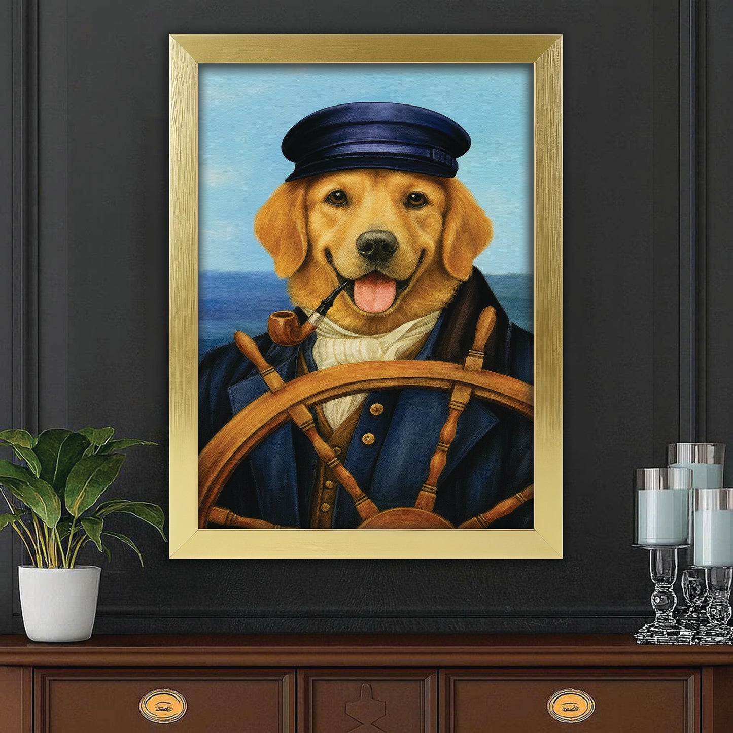 Custom Photo Sailor Dog Canvas Framed Wall Art Gift For Dog Lovers