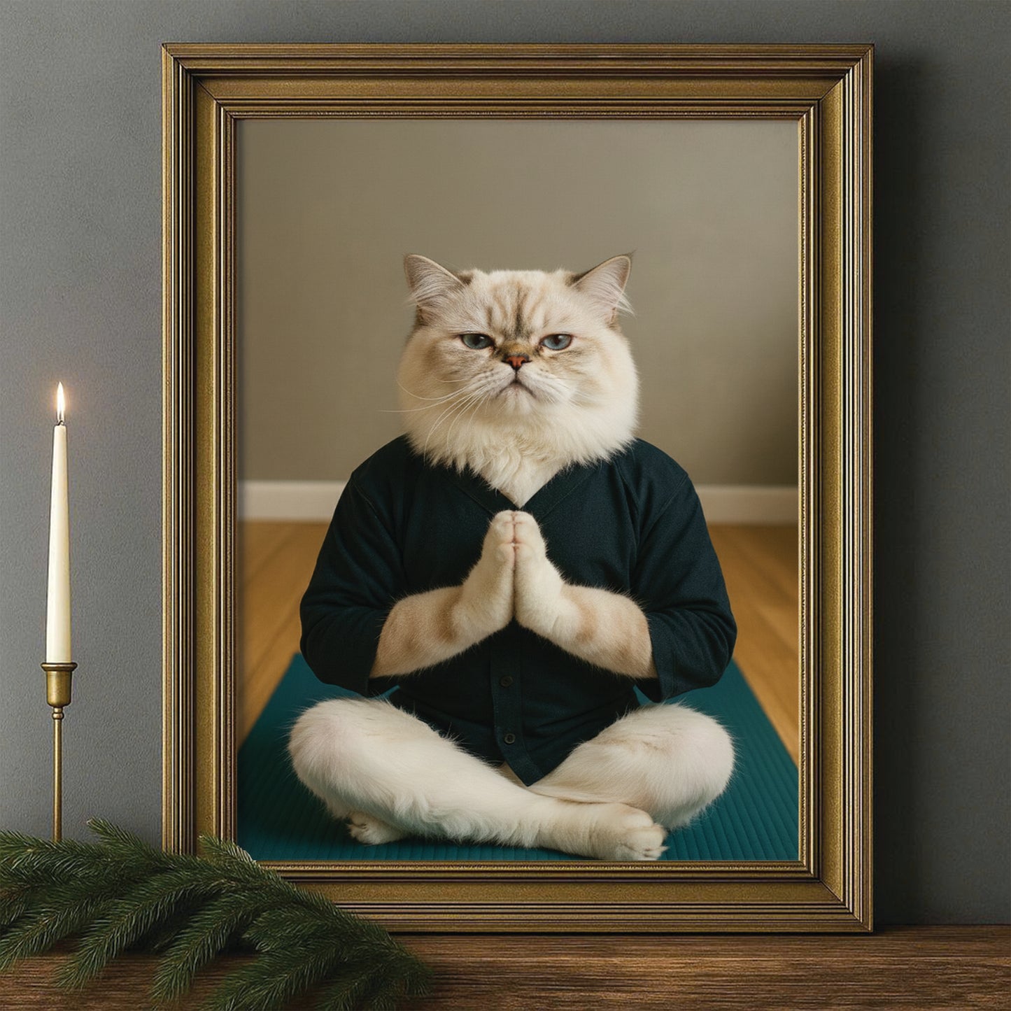 Custom Photo Yoga Cat Canvas Framed Wall Art Gift For Cat Lovers