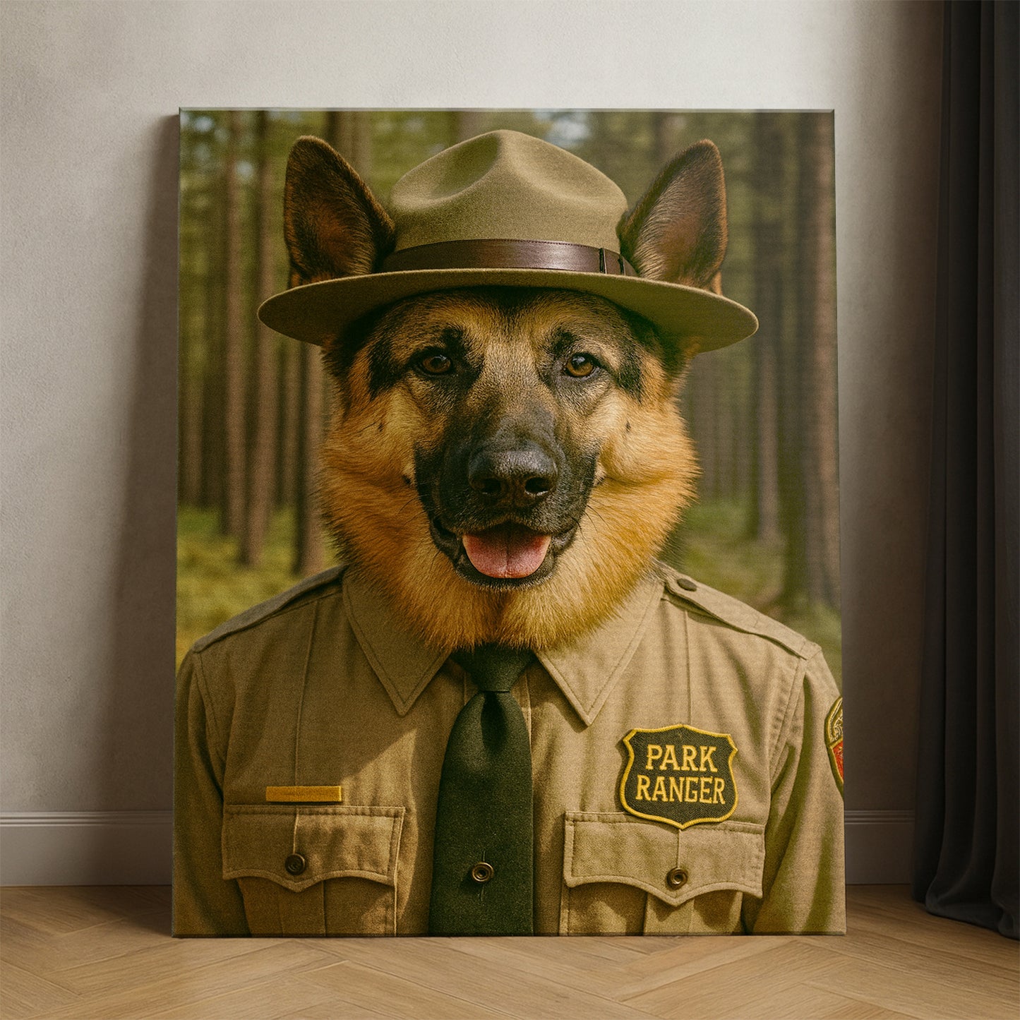 Custom Photo Park Ranger Dog Canvas