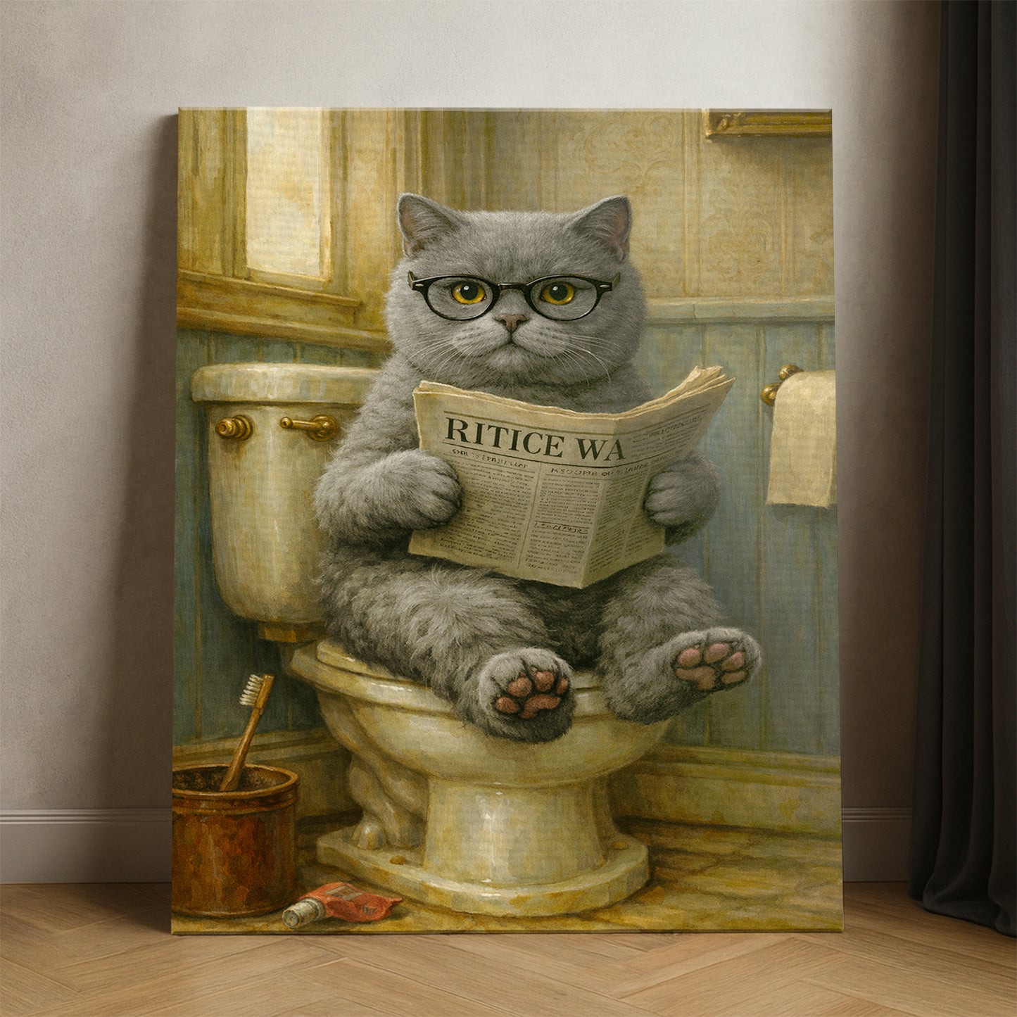 Custom Photo Cat In Bathroom Canvas Gift For Cat Lovers