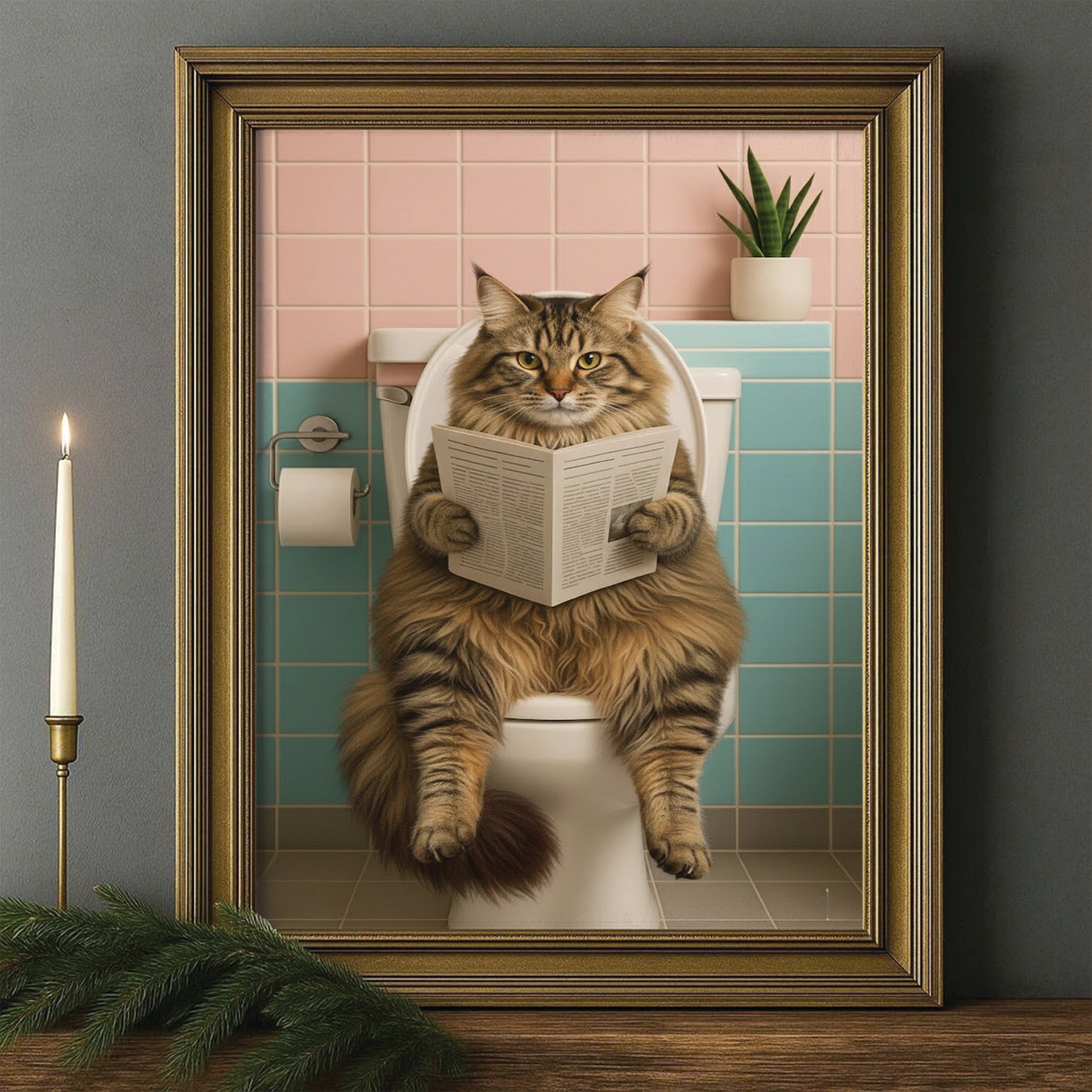 Custom Photo Cat Bathroom Style 8 Canvas Framed Wall Art Gift For Cat Lovers