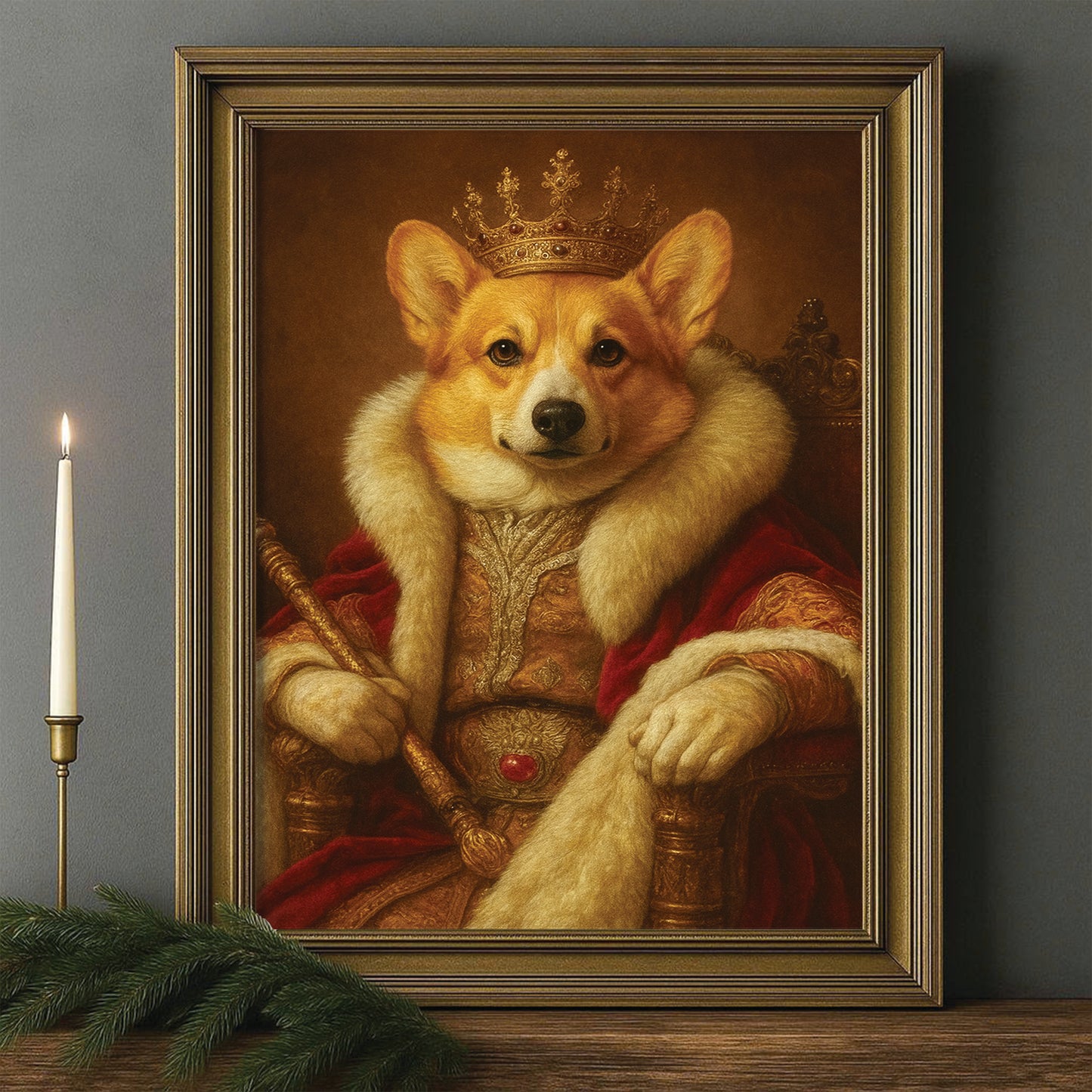 Custom Photo King Royal With Crown Dog Canvas Framed Wall Art Gift For Dog Lovers