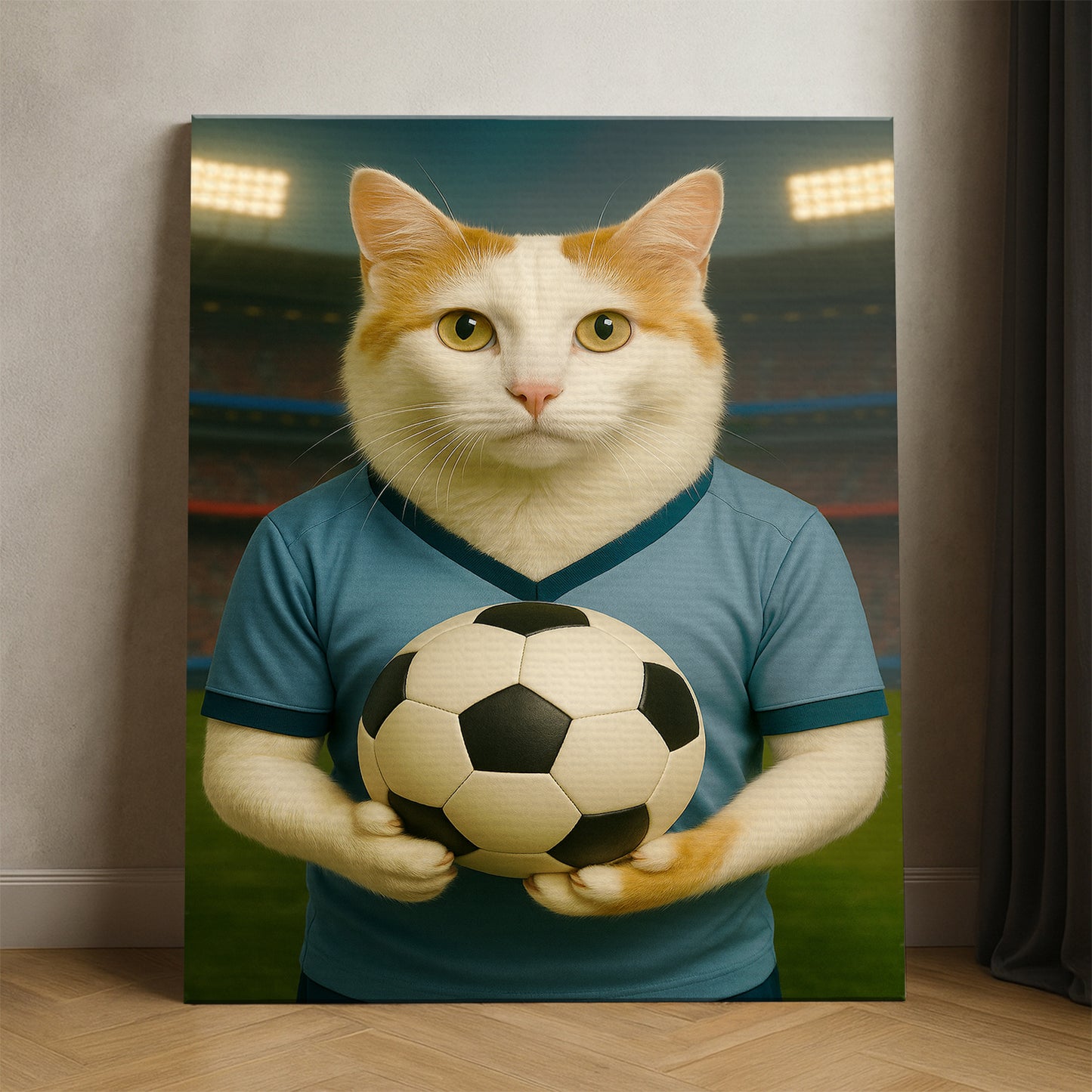 Custom Photo Soccer Cat Canvas Gift For Cat Lovers