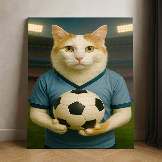 Custom Photo Soccer Cat Canvas Gift For Cat Lovers