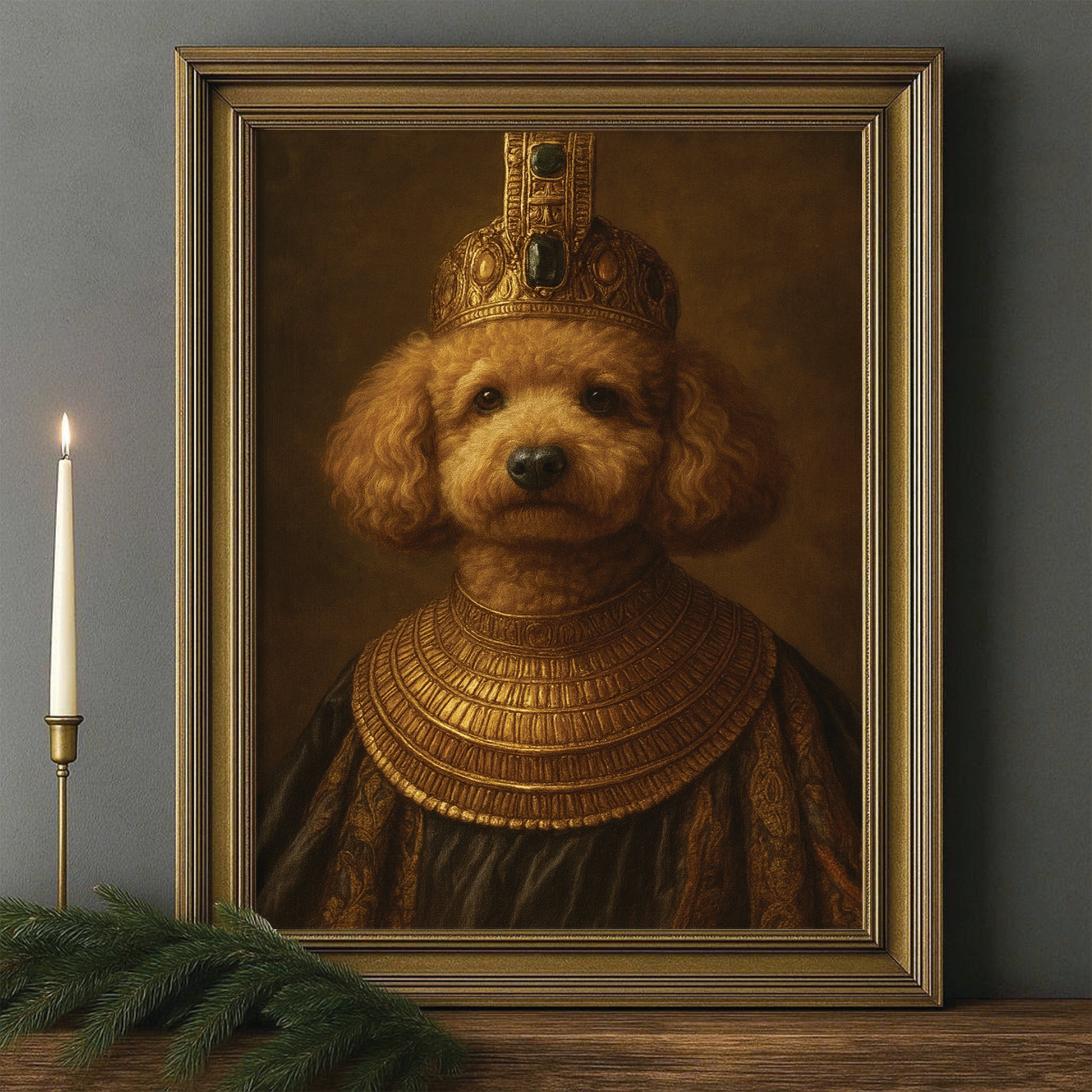 Custom Photo Dog Royal Style 1 Canvas Framed Wall Art Gift For Dog Lovers