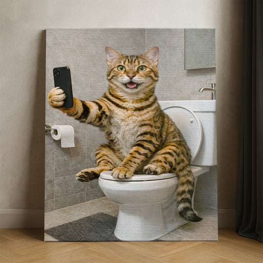 Custom Photo Cat Sefie Bathroom Canvas Gift For Cat Lover