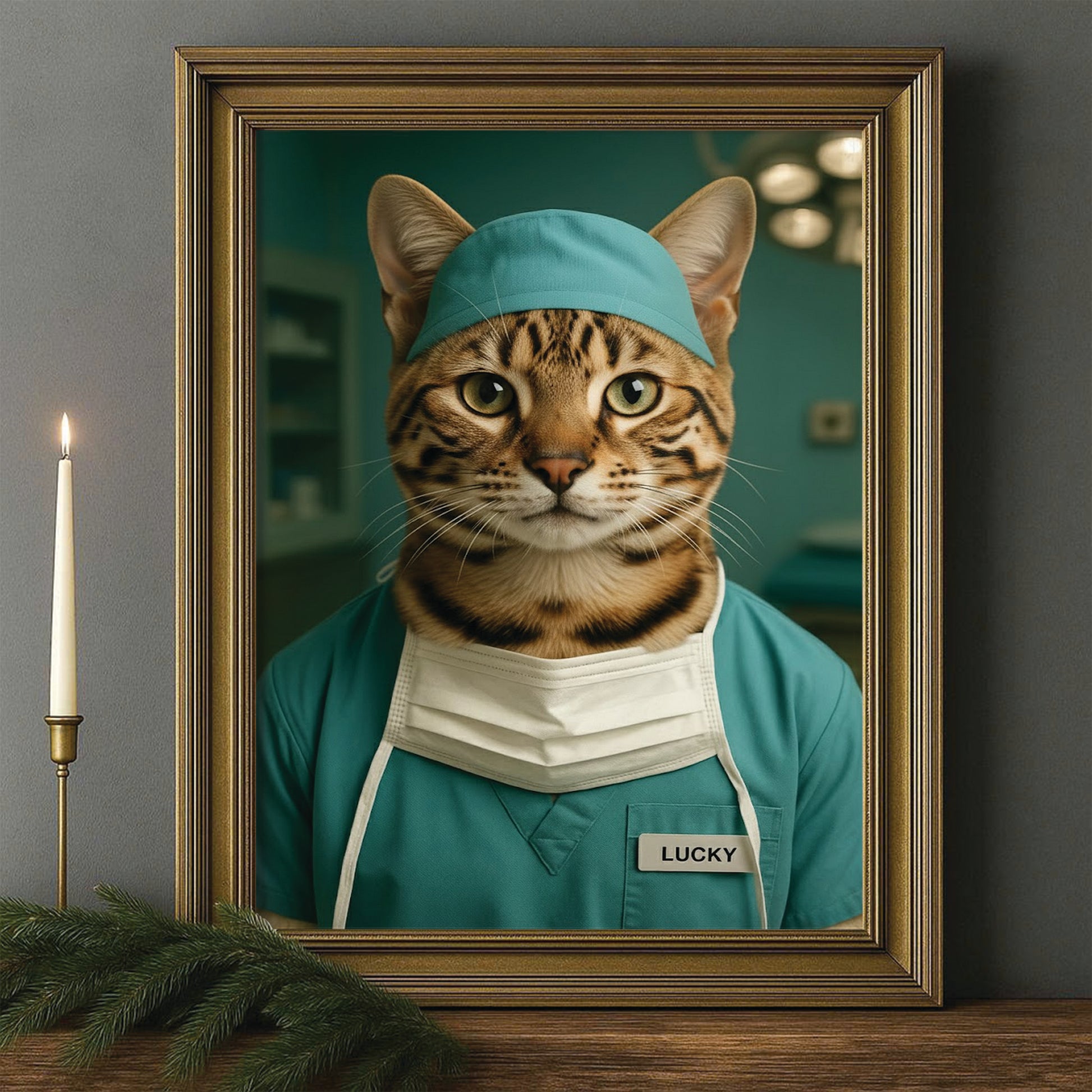 Custom Photo Surgeon Cat Canvas Framed Wall Art Gift For Cat Lovers
