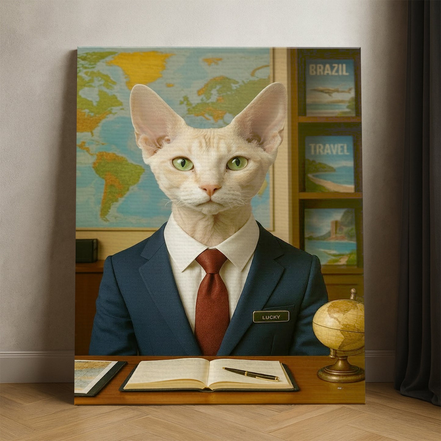 Custom Photo Travel Agent Cat Canvas Gift For Cat Lovers