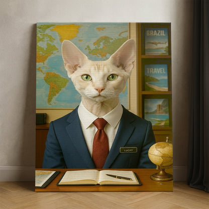 Custom Photo Travel Agent Cat Canvas Gift For Cat Lovers