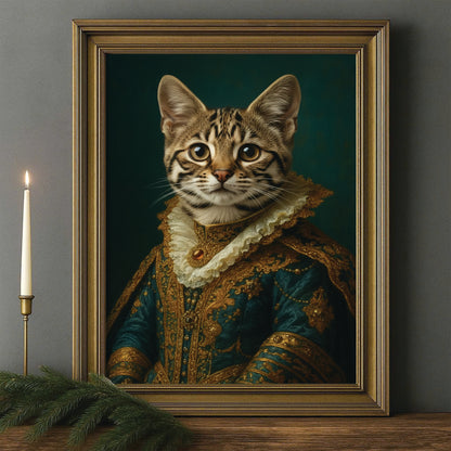 Custom Photo Cat Royal Style 4 Canvas Framed Wall Art Gift For Cat Lovers