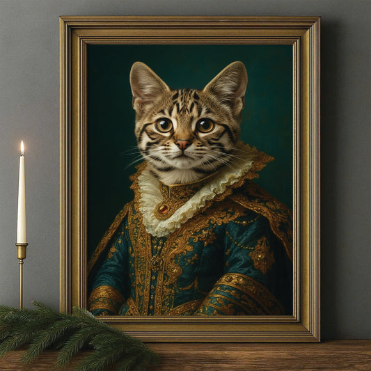 Custom Photo Cat Royal Style 4 Canvas Framed Wall Art Gift For Cat Lovers