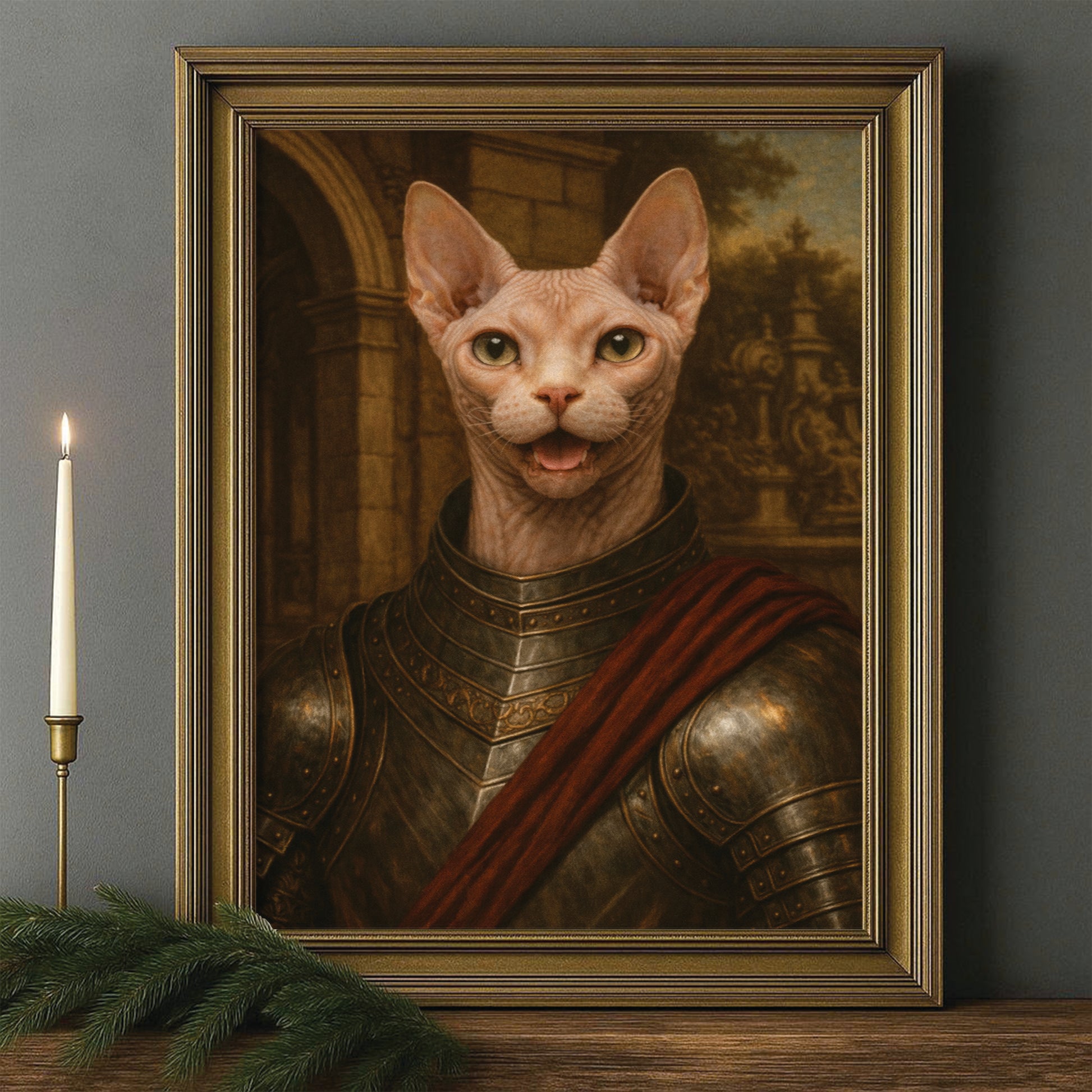 Custom Photo Cat Knight Canvas Framed Wall Art Gift For Cat Lovers