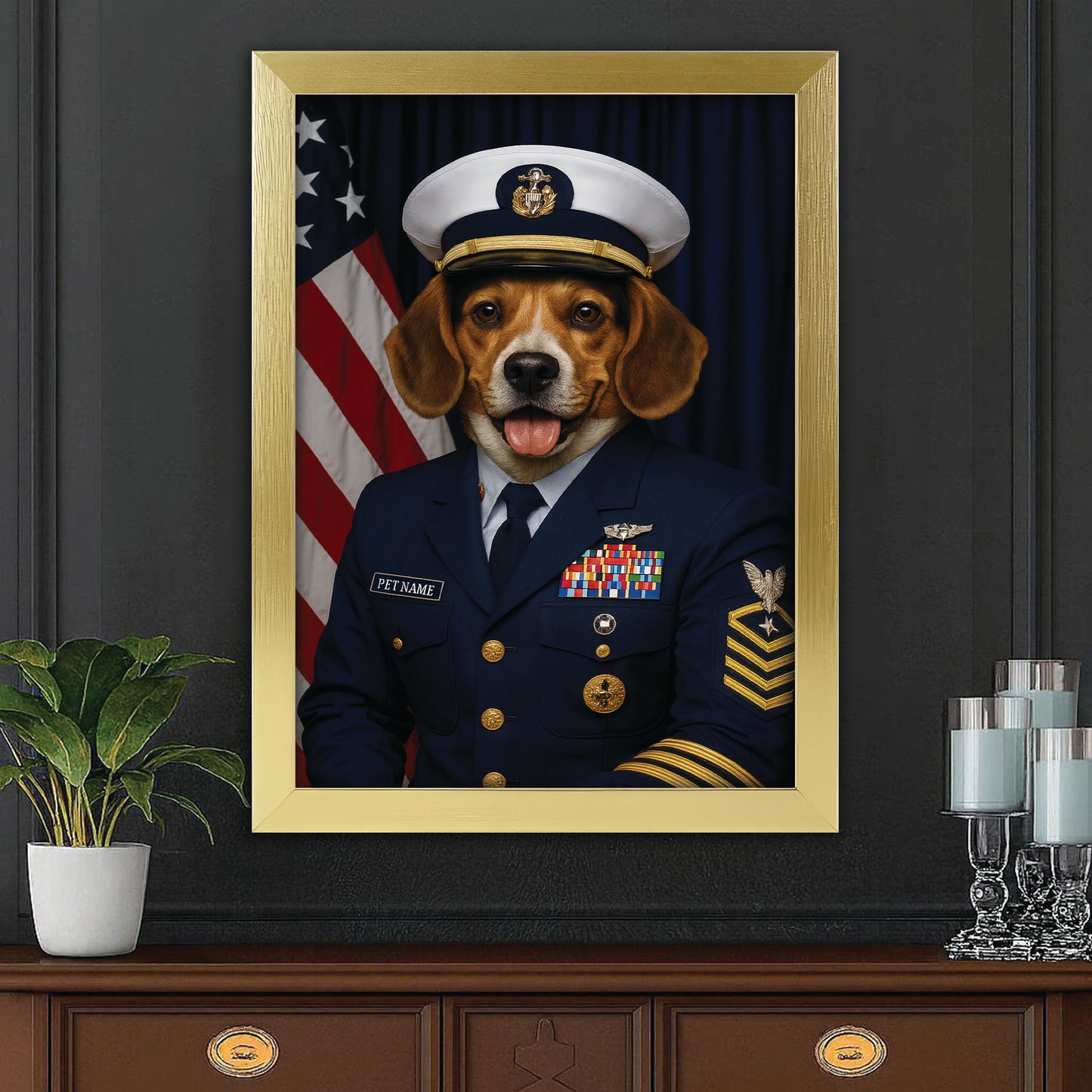 Custom Dog Photo Us Navy Canvas Framed Wall Art Framed Wall Art _ Gift For Dog Lovers