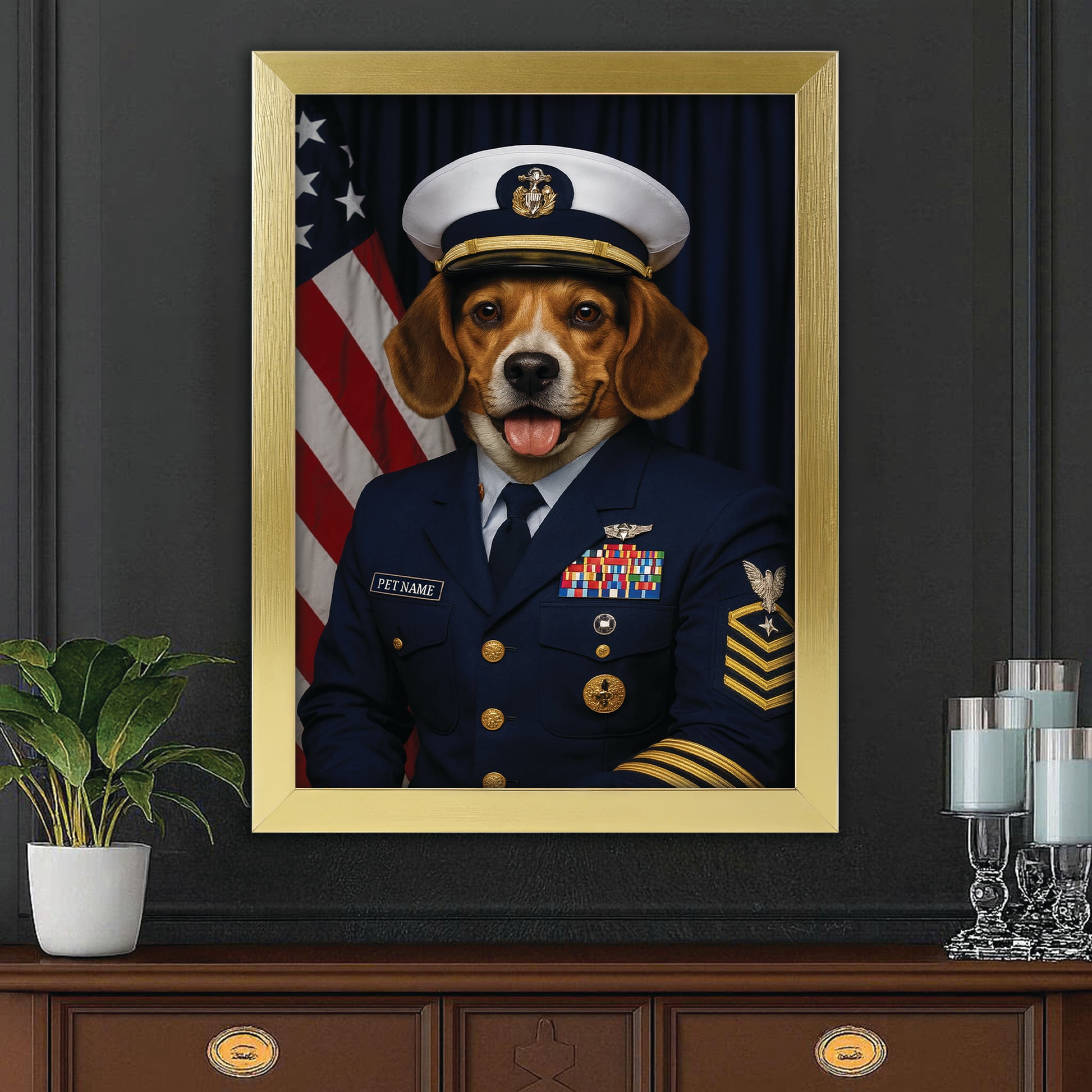 Custom Dog Photo Us Navy Canvas Framed Wall Art Framed Wall Art _ Gift For Dog Lovers