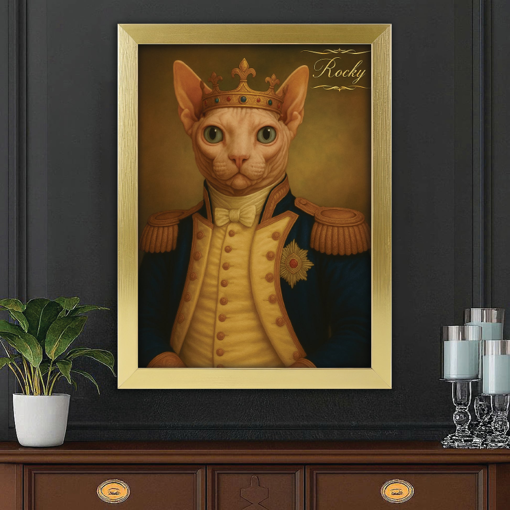 Custom Photo Great Captain Cat Canvas Framed Wall Art Gift For Cat Lovers