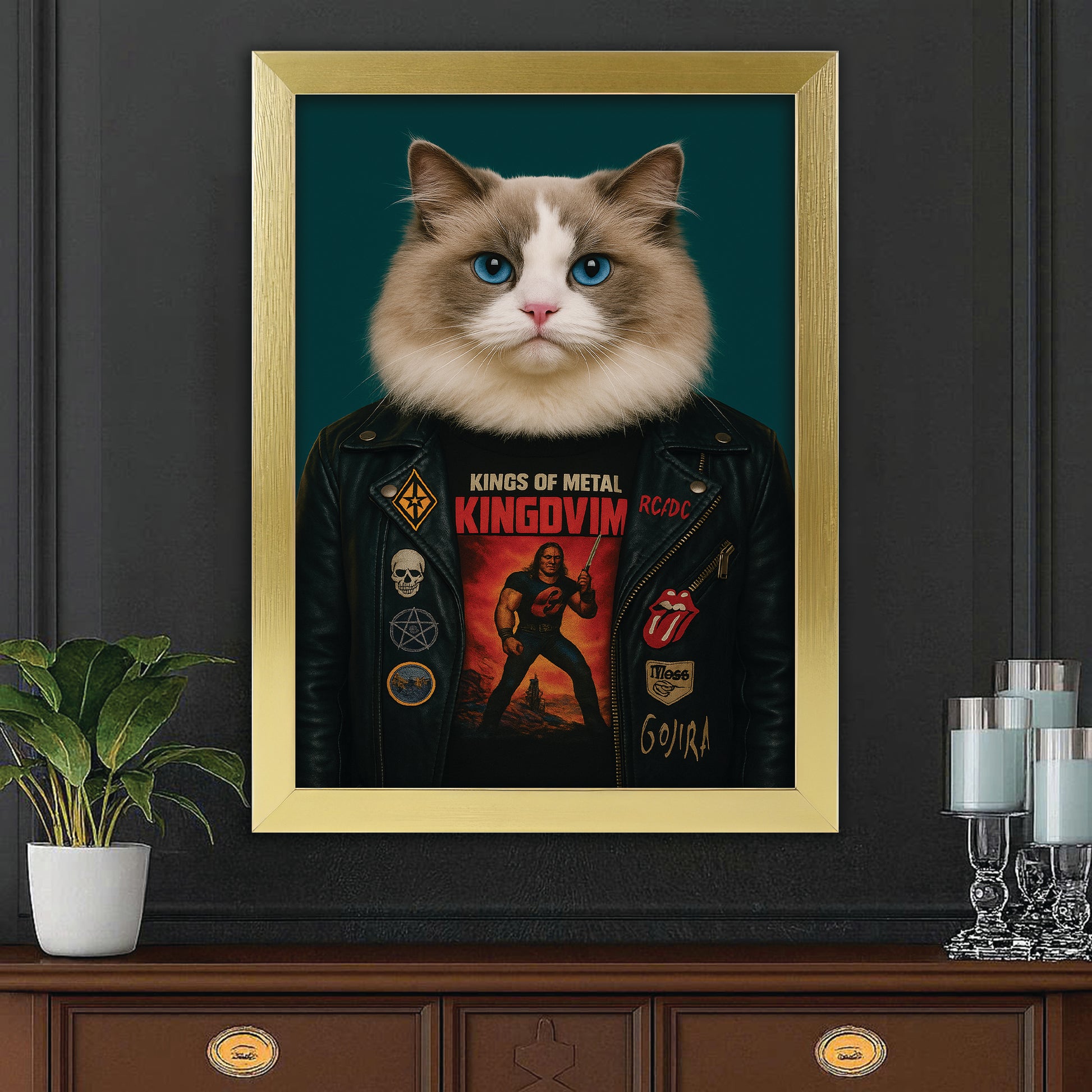 Custom Photo Cat Rock n Roll Canvas Framed Wall Art