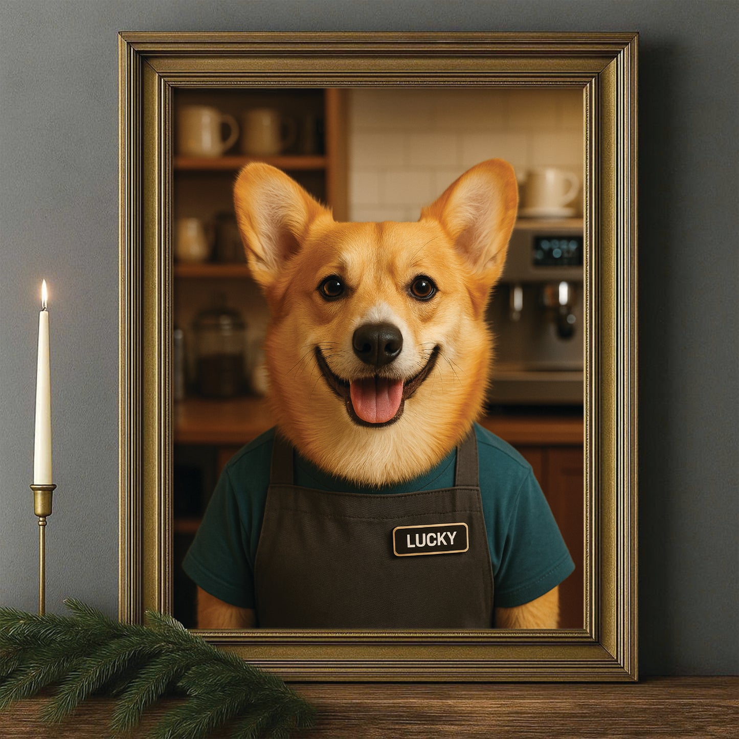 Custom Photo Barista Dog Canvas Framed Wall Art Gift For Dog Lovers