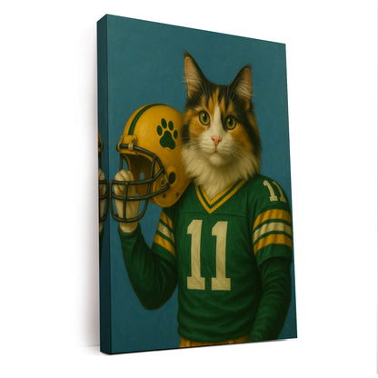 Custom Cat Photo Football Player Canvas
