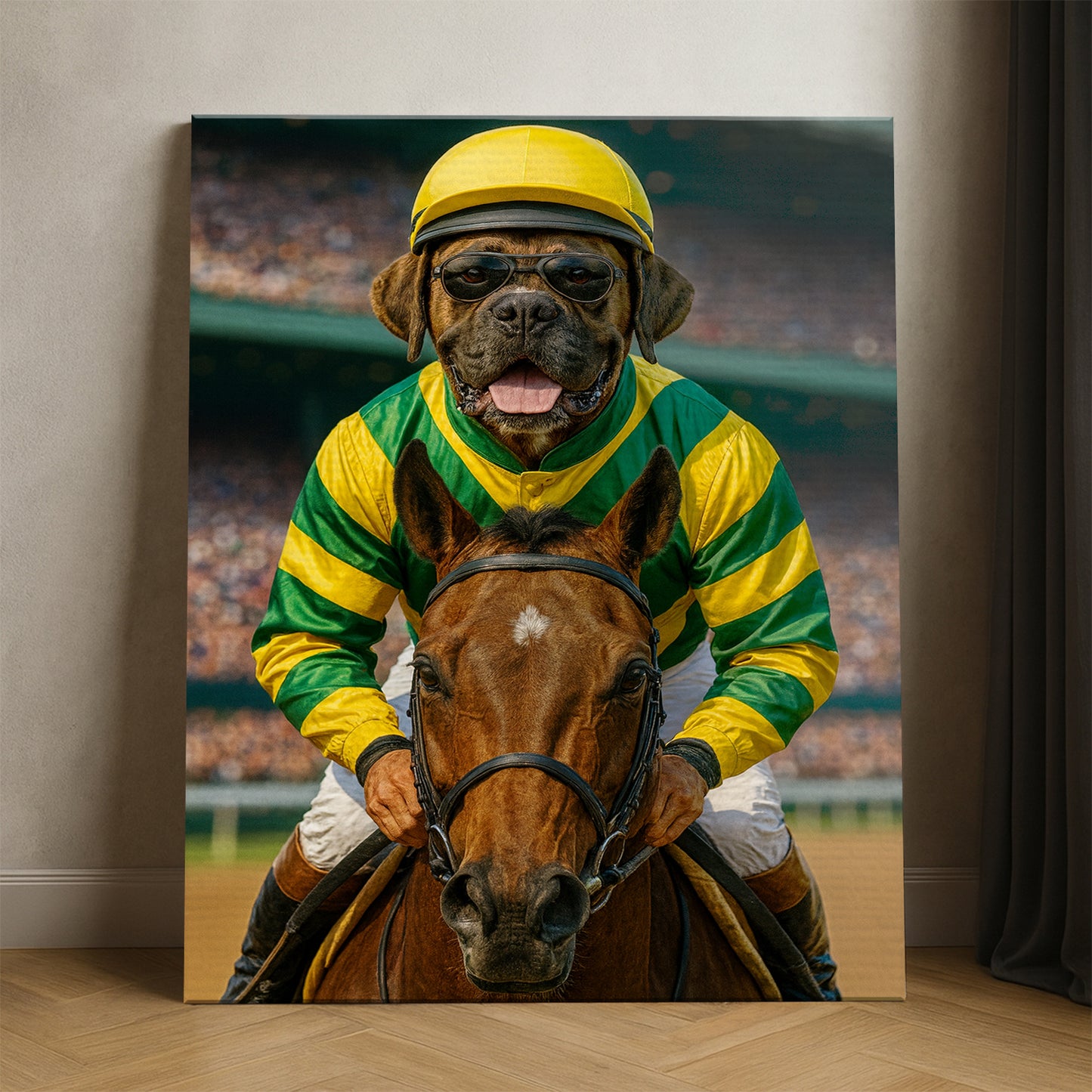 Custom Photo Jockey Horse Racing Dog Canvas Gift For Dog Lovers