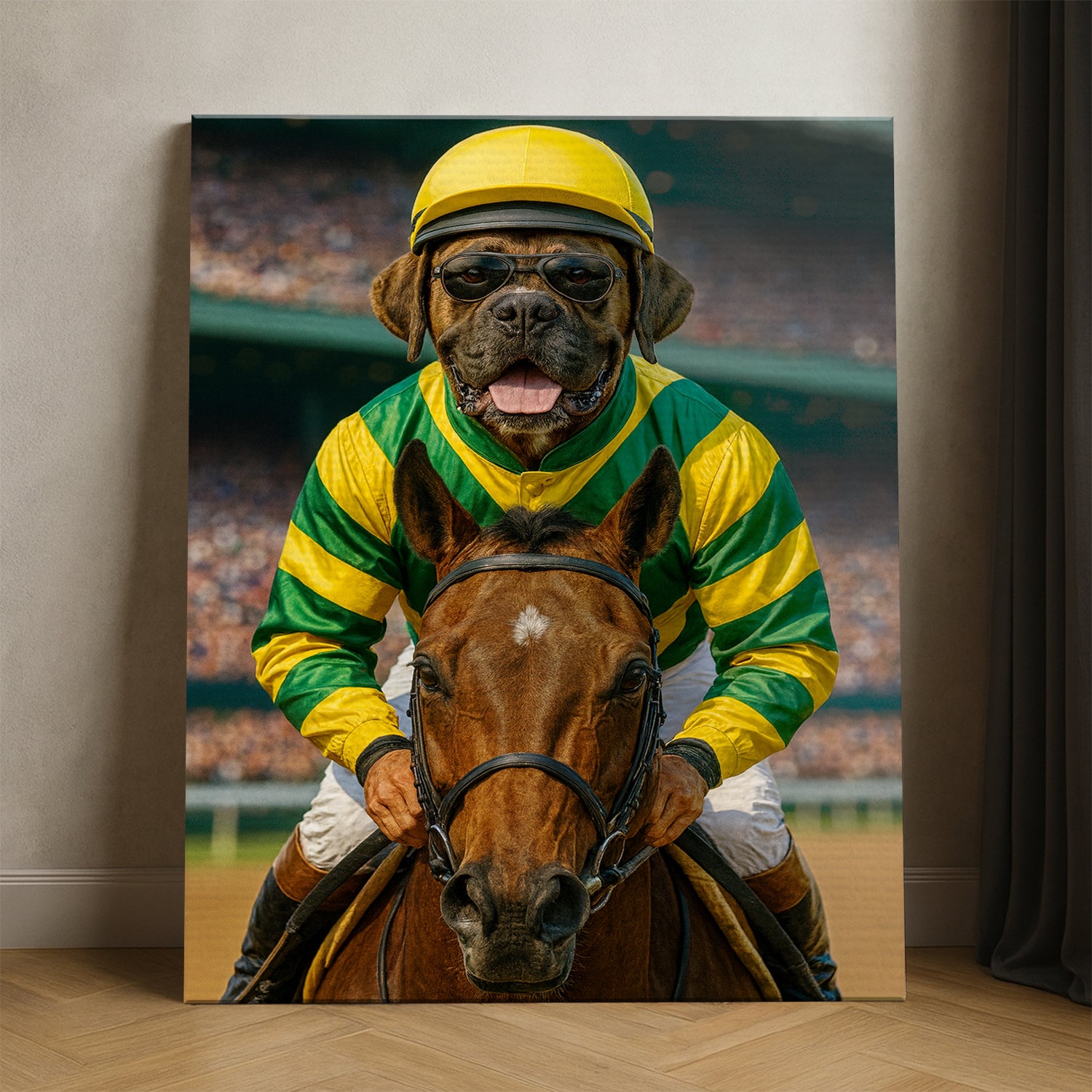 Custom Photo Jockey Horse Racing Dog Canvas Gift For Dog Lovers