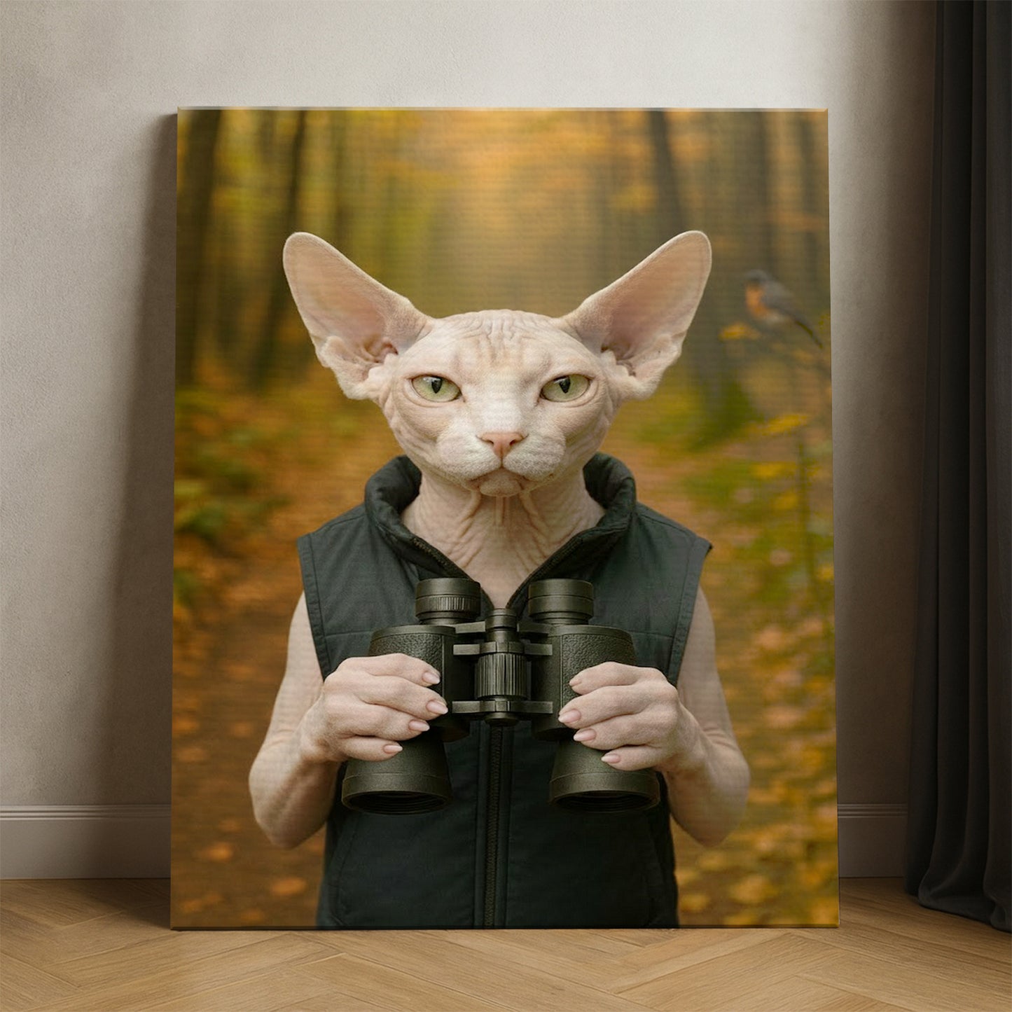 Custom Photo Bird Watching Cat Canvas Gift For Cat Lovers