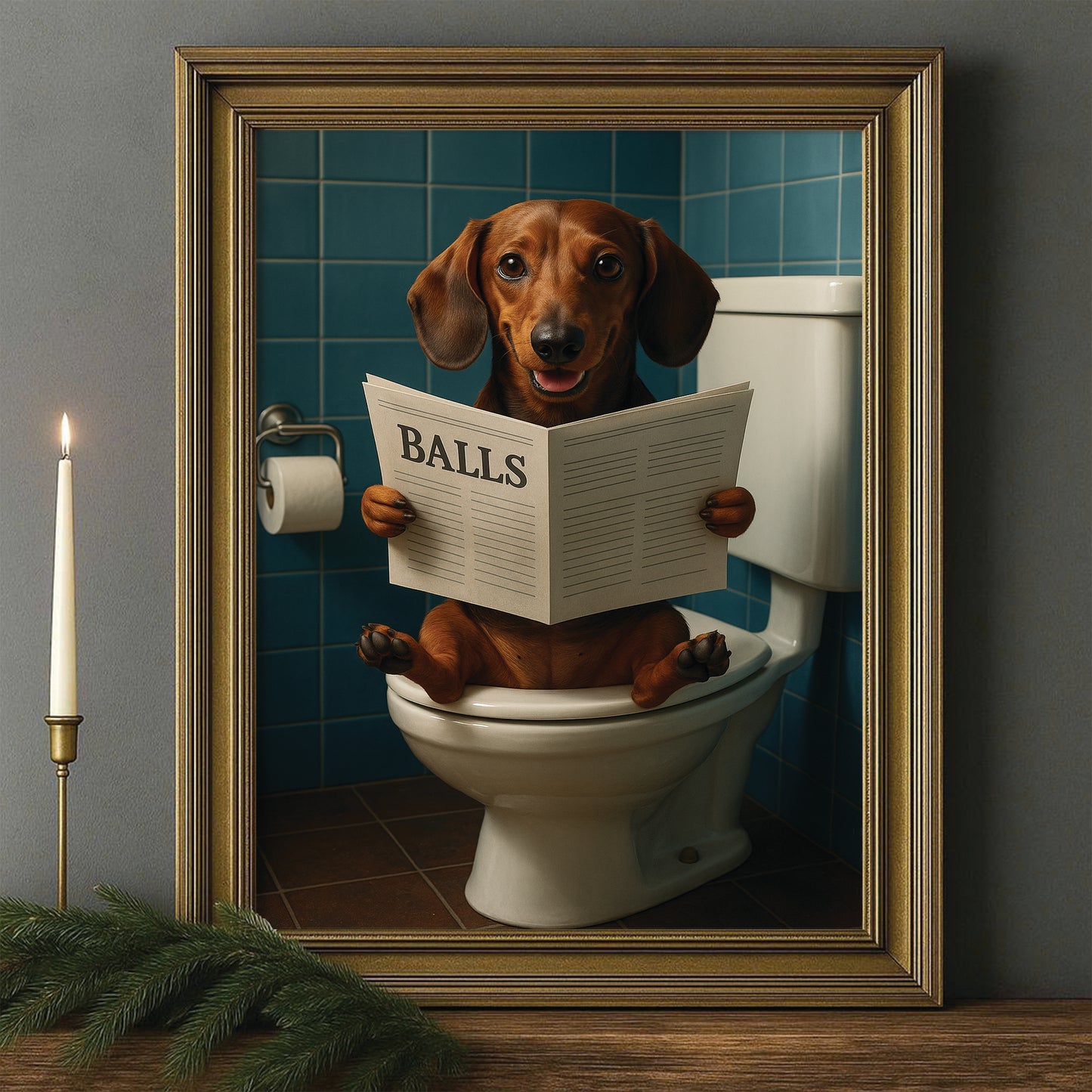 Custom Photo Dog Bathroom Style 7 Canvas Framed Wall Art Gift For Dog Lovers