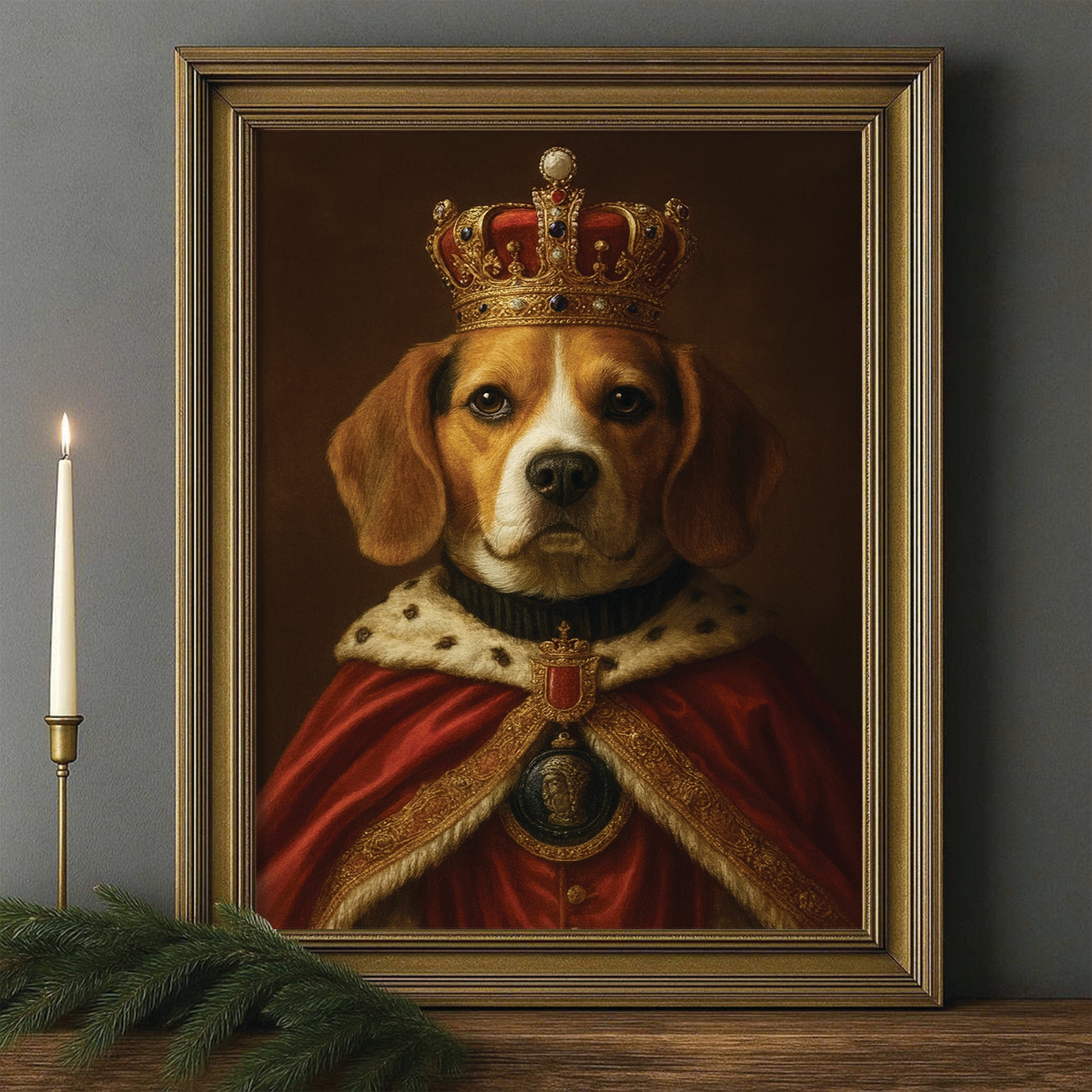 Custom Photo Royal Dog With Crown Canvas Framed Wall Art Gift For Dog Lovers