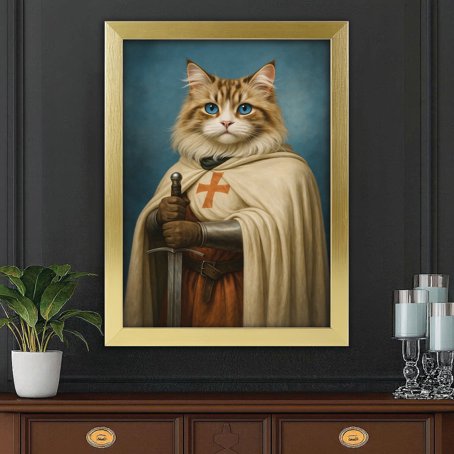 Custom Photo Priest Cat Canvas Framed Wall Art Gift For Cat Lovers