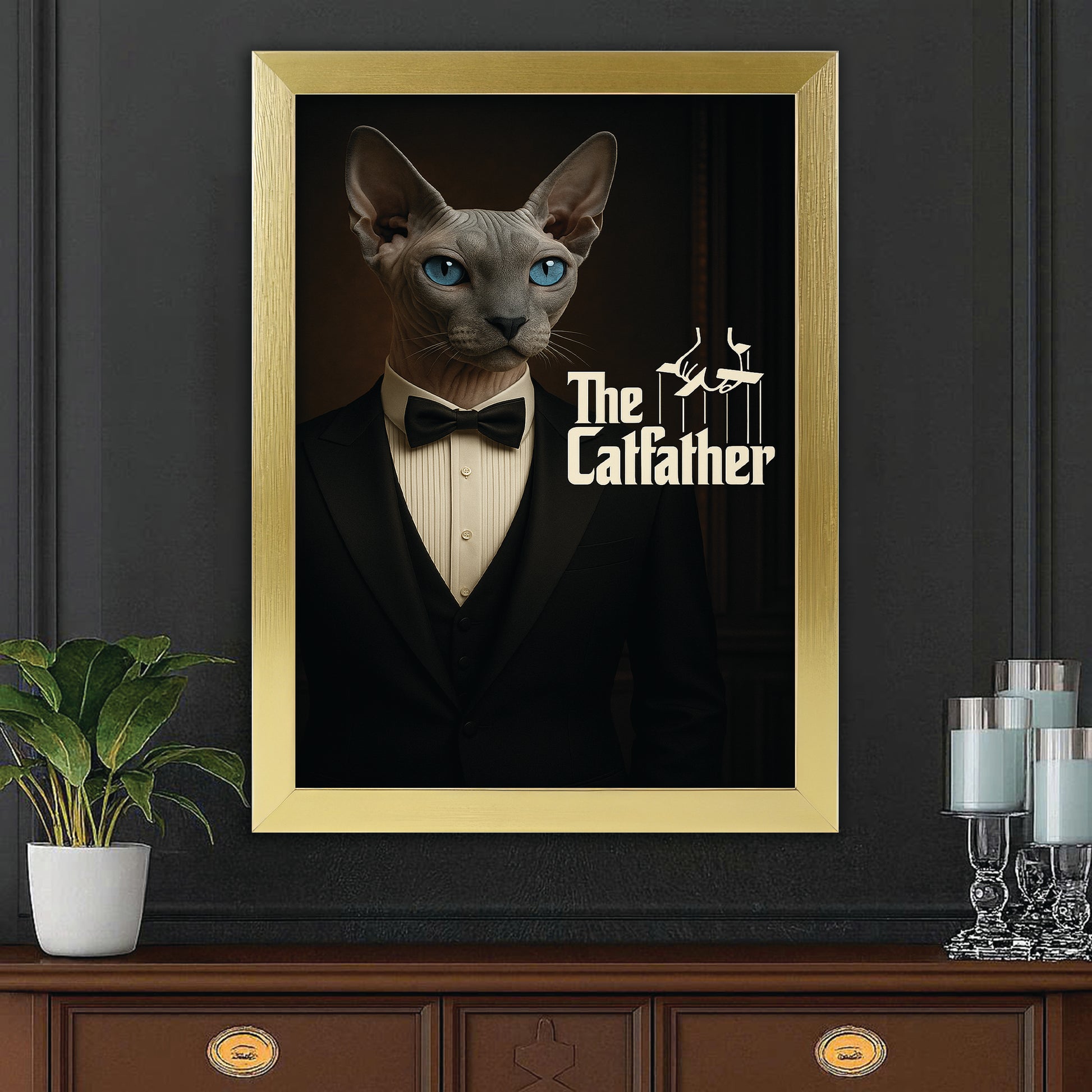 Custom Photo Cat Father Canvas Framed Wall Art _ Gift For Cat Lovers