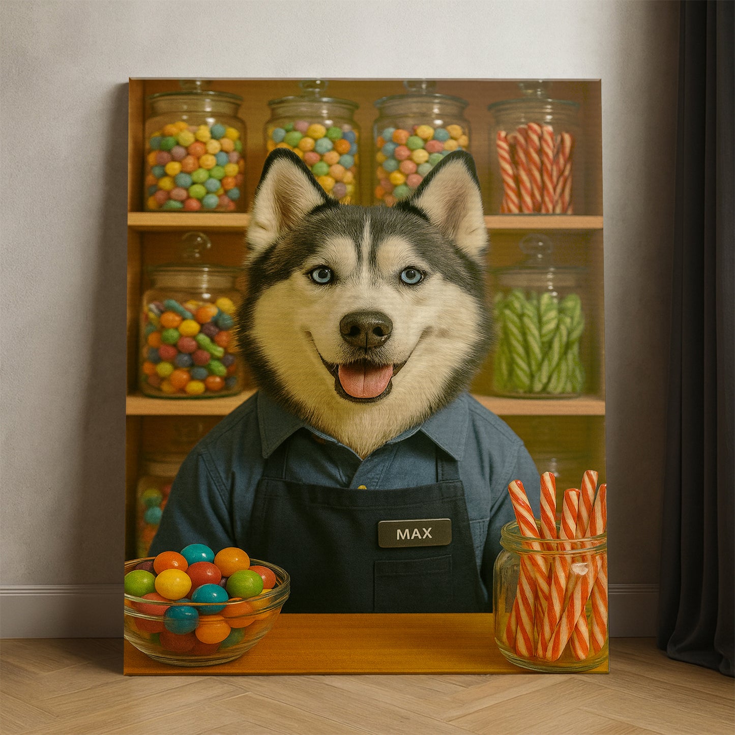 Custom Photo Candy Shop Dog Canvas Gift For Dog Lovers