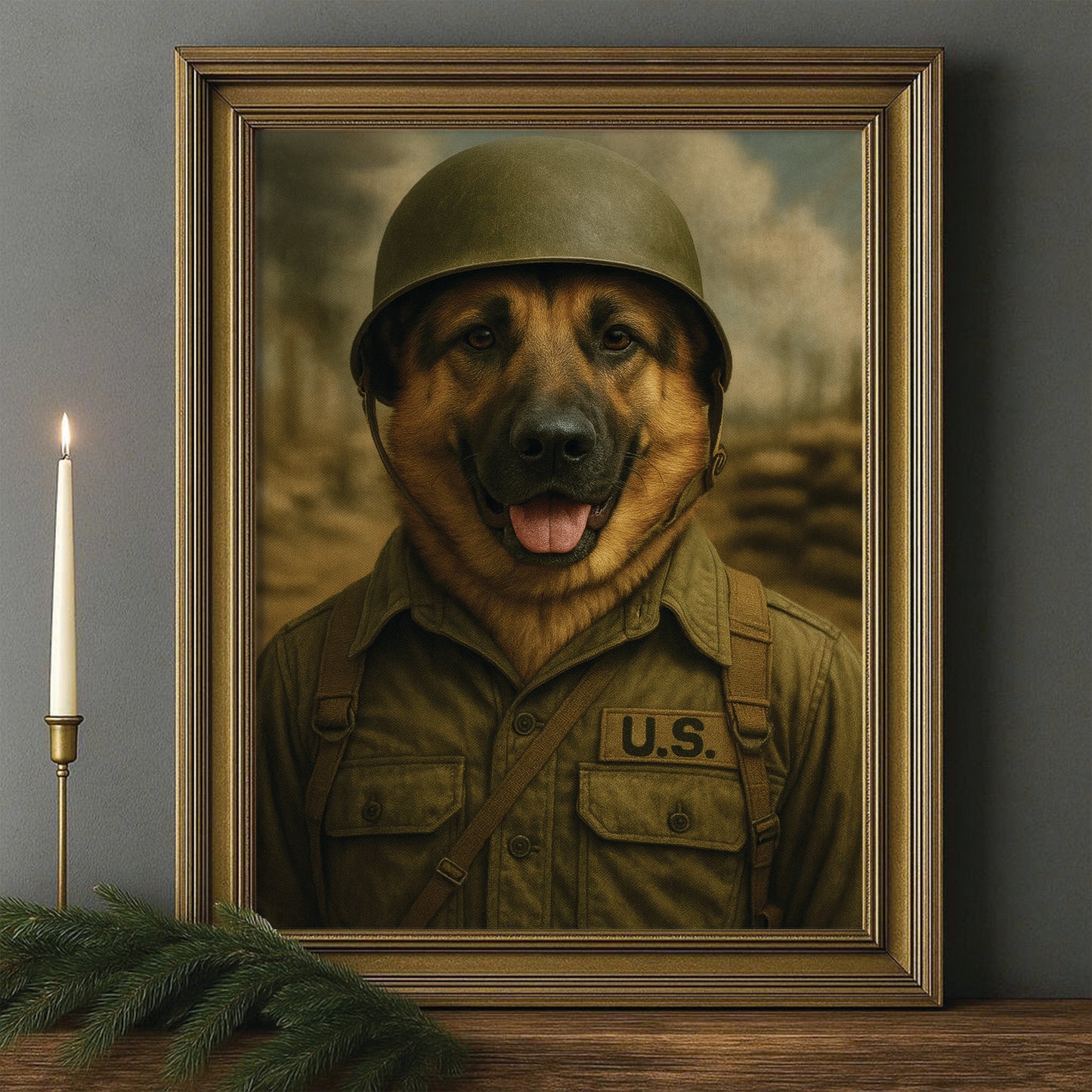 Custom Photo Military Dog Canvas Framed Wall Art Gift For Dog Lovers