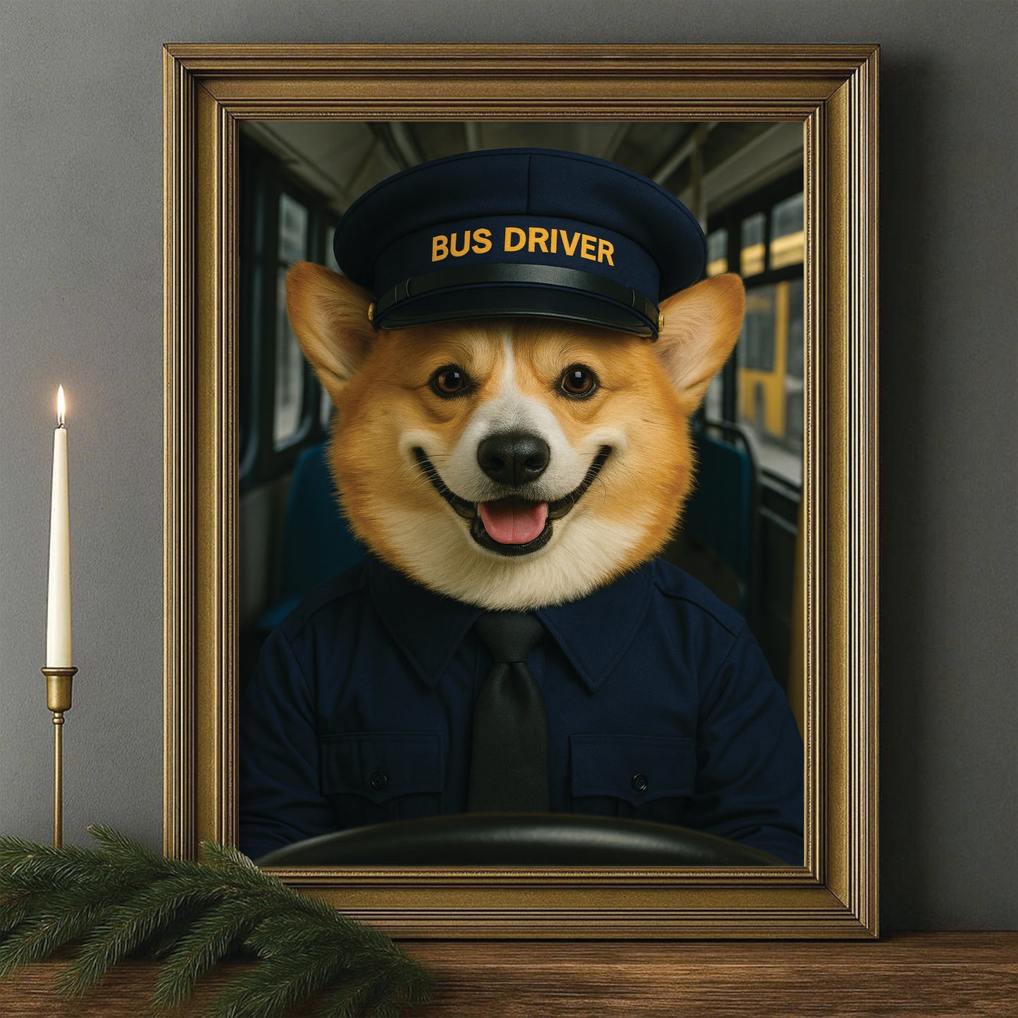 Custom Photo Bus Driver Dog Canvas Framed Wall Art Gift For Dog Lovers