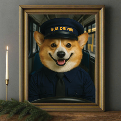 Custom Photo Bus Driver Dog Canvas Framed Wall Art Gift For Dog Lovers