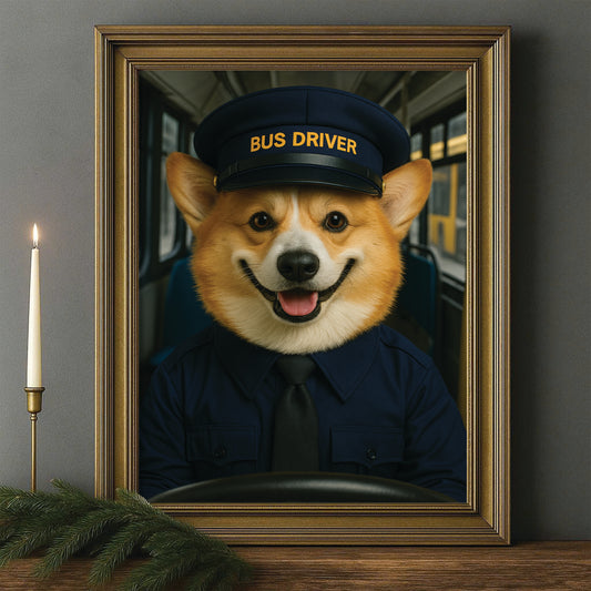 Custom Photo Bus Driver Dog Canvas Framed Wall Art Gift For Dog Lovers