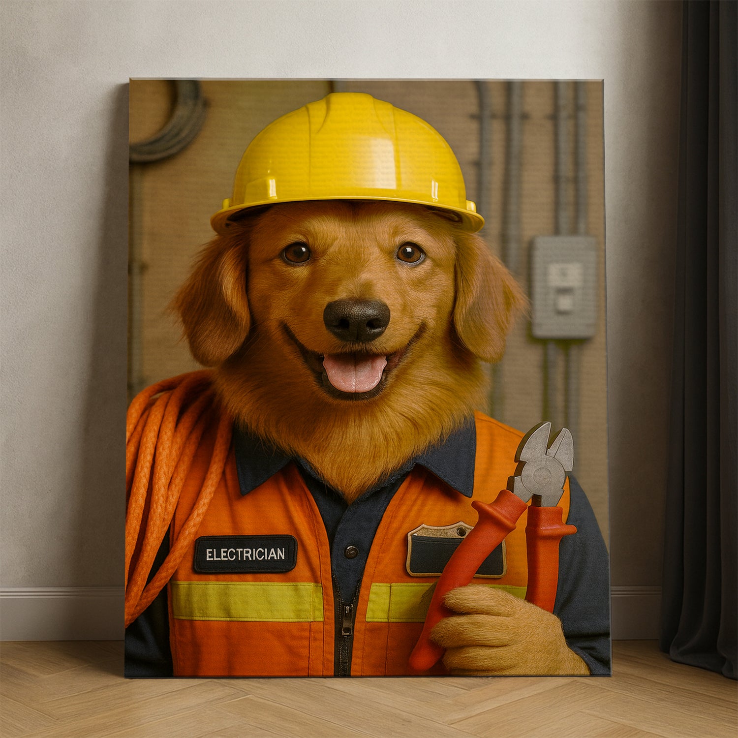 Custom Photo Electrician Dog Canvas Gift For Dog Lovers