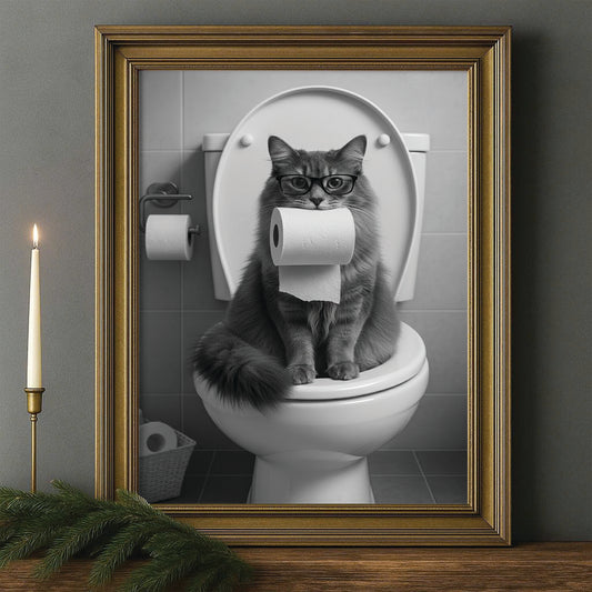 Custom Photo Cat Bathroom Style 5 Canvas Framed Wall Art Gift For Cat Lovers