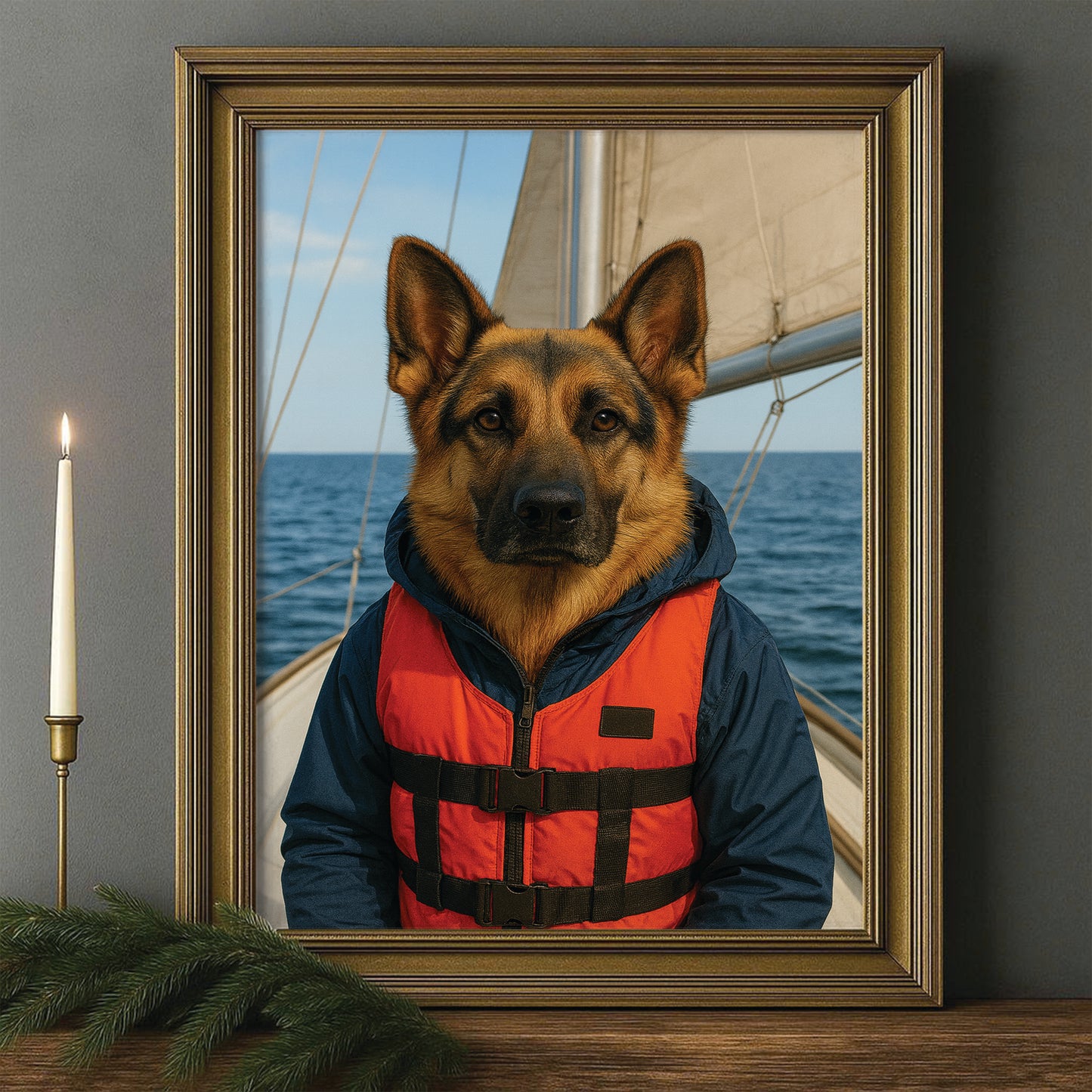 Custom Photo Sailor Dog Canvas Framed Wall Art Gift For Dog Lovers