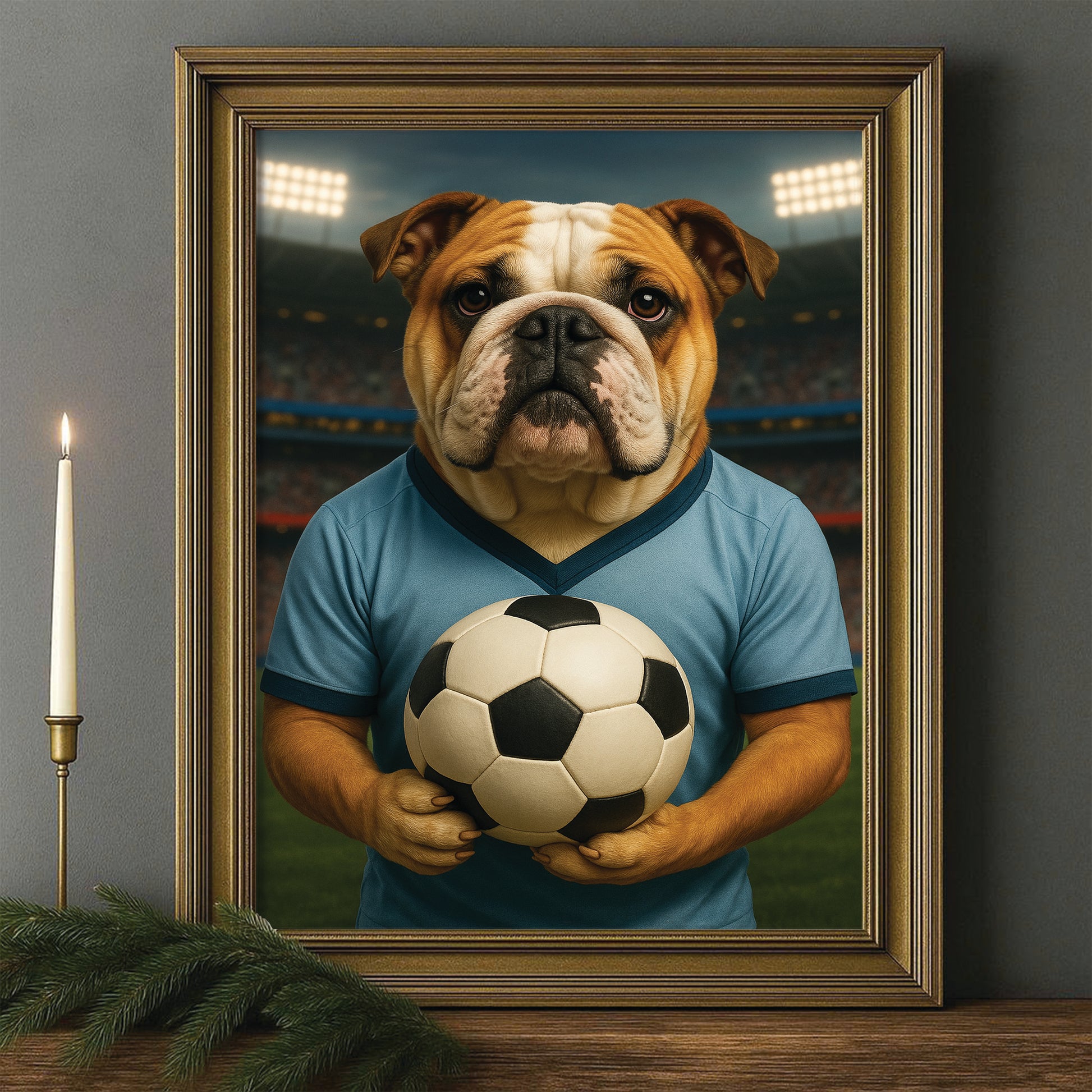 Custom Photo Soccer Dog Canvas Framed Wall Art Gift For Dog Lovers