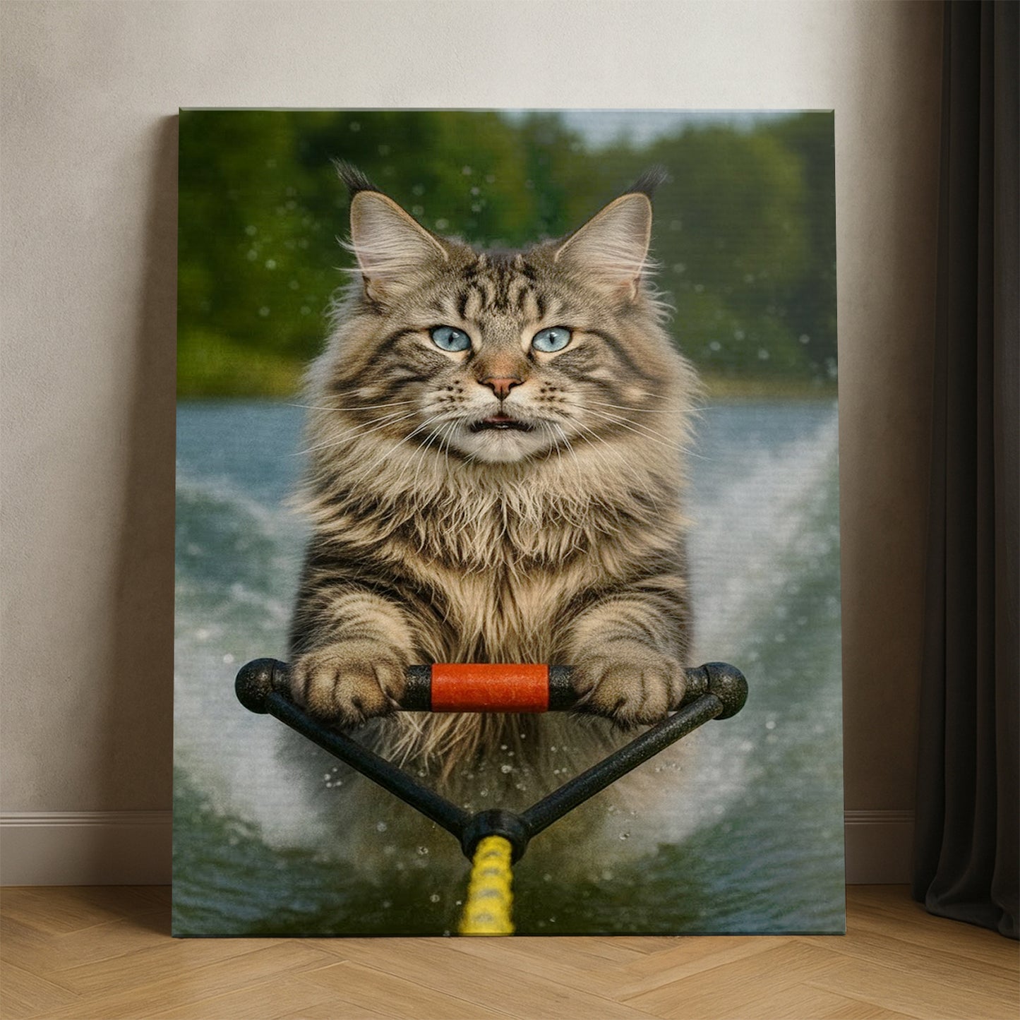 Custom Photo Water Ski Cat Canvas Gift For Cat Lovers