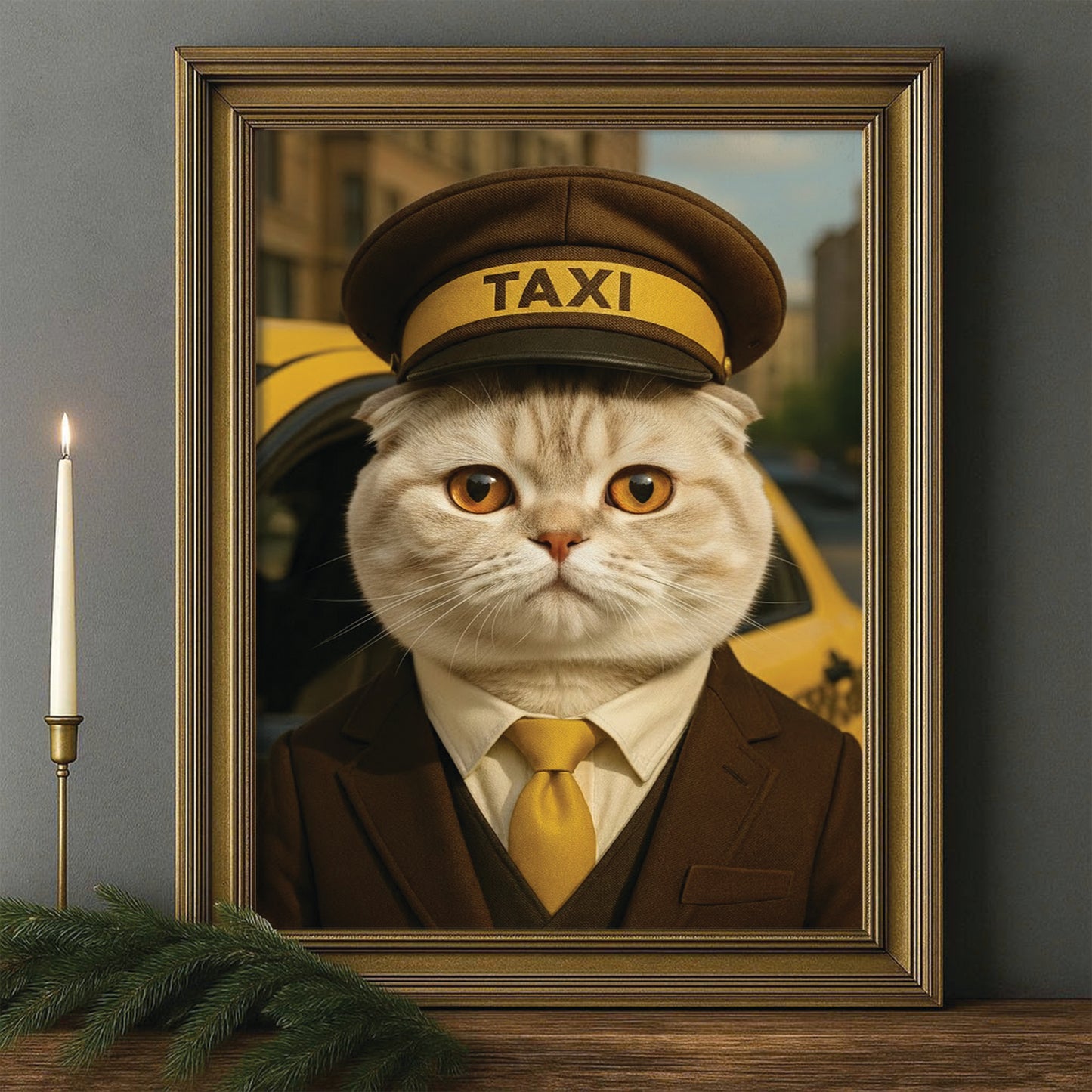 Custom Photo Taxi Driver Cat Canvas Framed Wall Art Gift For Cat Lovers