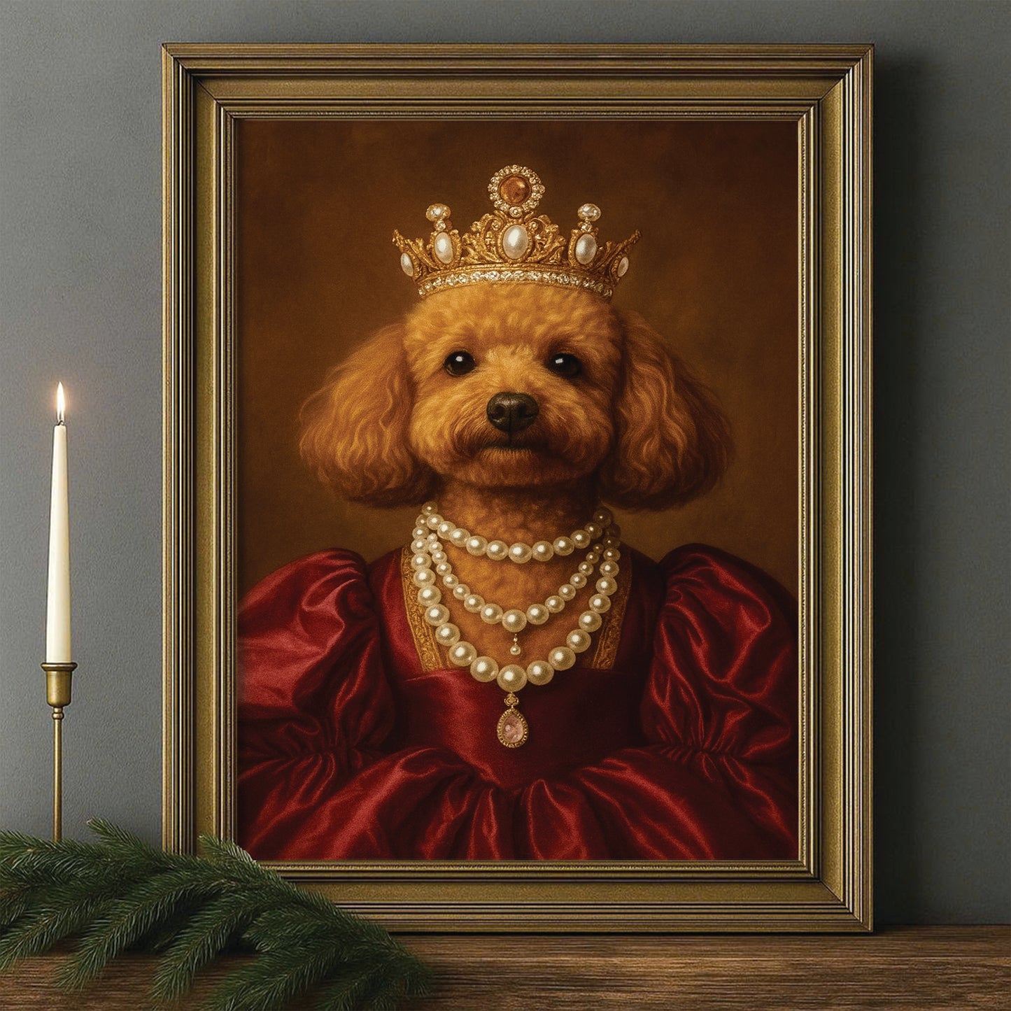 Custom Photo Queen Dog With Crown Canvas Framed Wall Art Gift For Dog Lovers