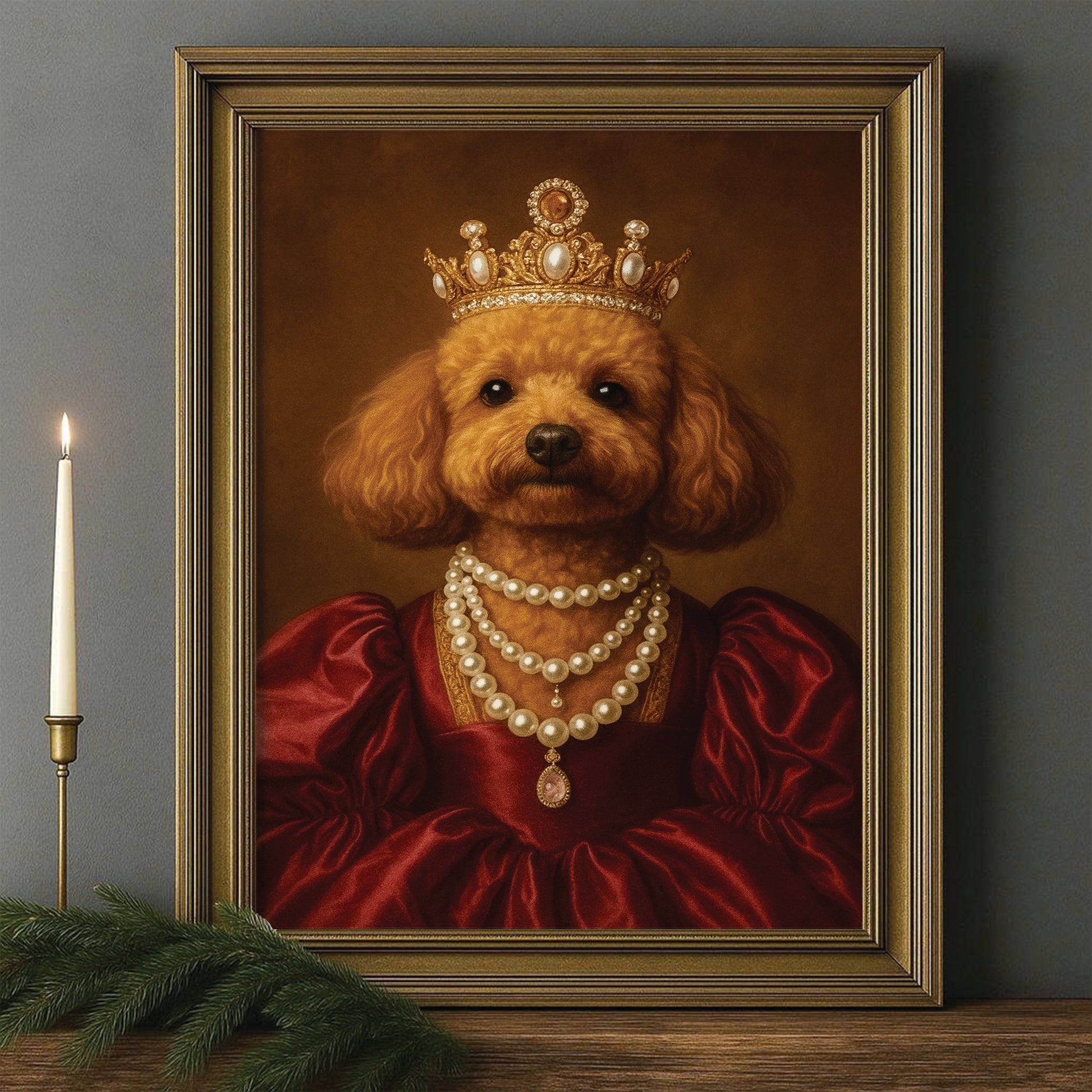 Custom Photo Queen Dog With Crown Canvas Framed Wall Art Gift For Dog Lovers