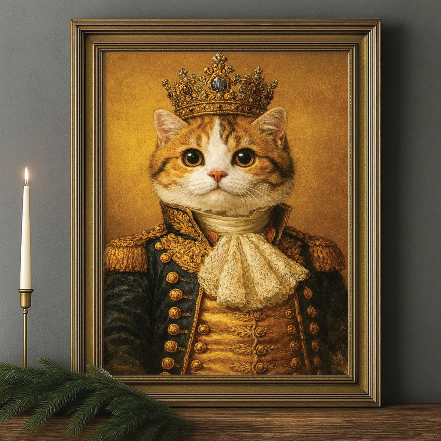 Custom Photo Cat King Royal Canvas Framed Wall Art Gift For Cat Lovers