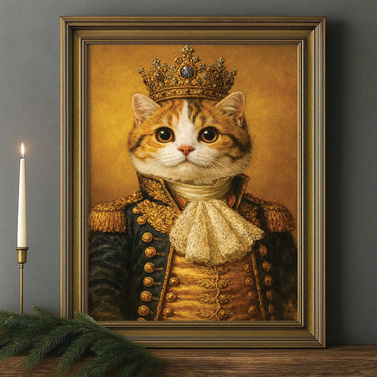 Custom Photo Cat King Royal Canvas Framed Wall Art Gift For Cat Lovers