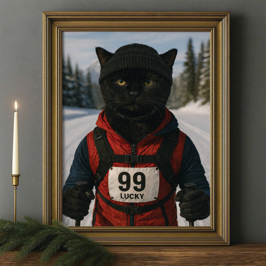 Custom Photo Cross Country Ski Cat Canvas Framed Wall Art Gift For Cat Lovers