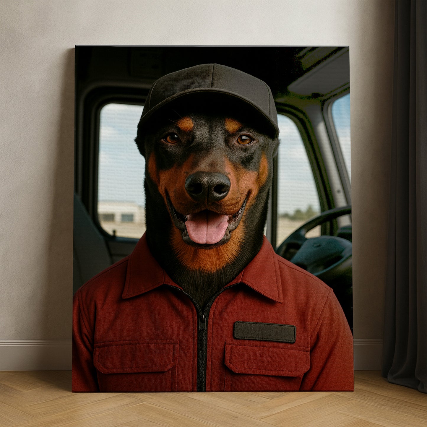 Custom Photo Trucker Driver Dog Canvas Gift For Dog Lovers